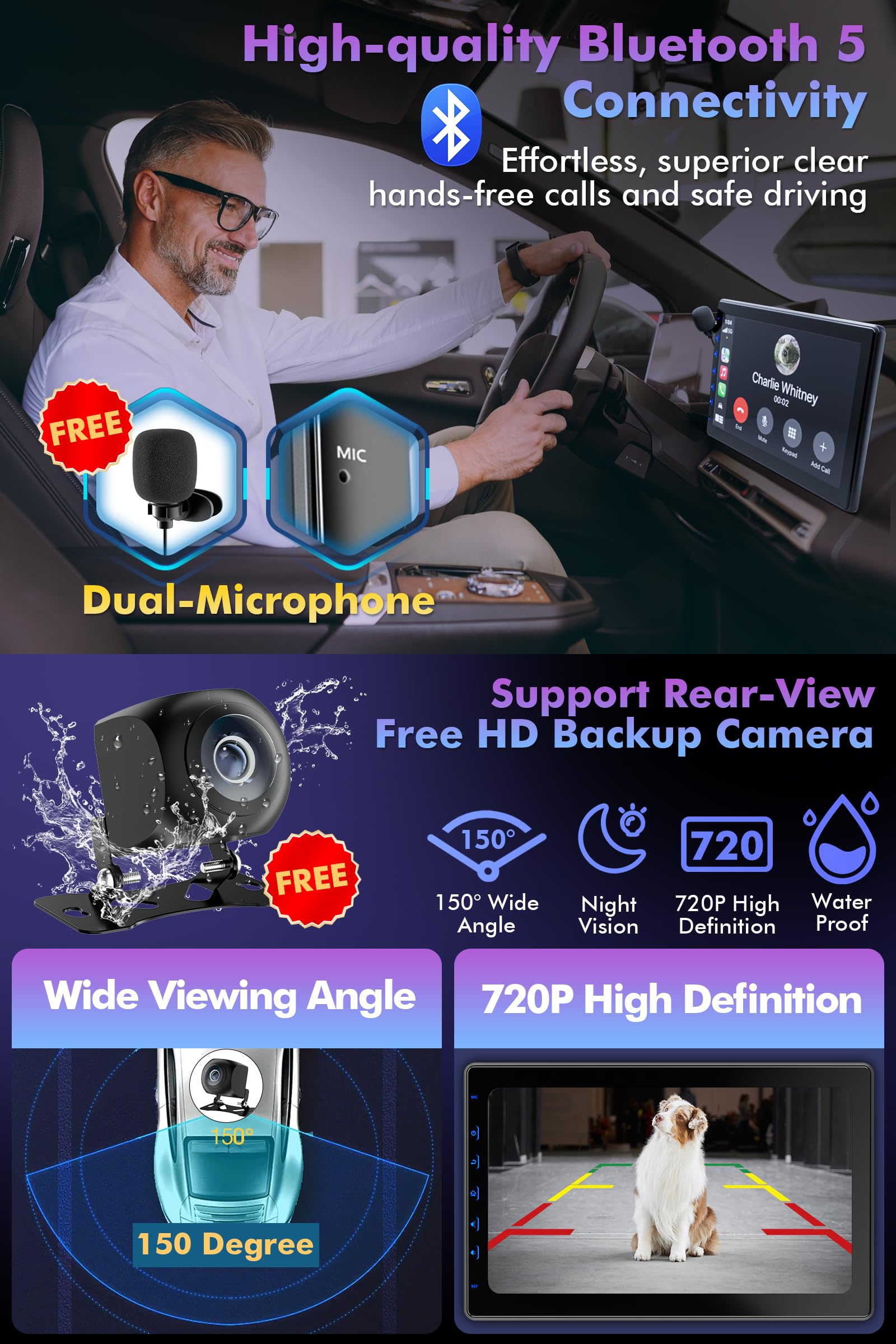 10 Inch IPS Touch Screen Double Din Car Stereo with Wireless CarPlay & Android Auto - Bluetooth Car Radio Receiver with FM, 720P Backup Camera for Seamless Driving & Entertainment