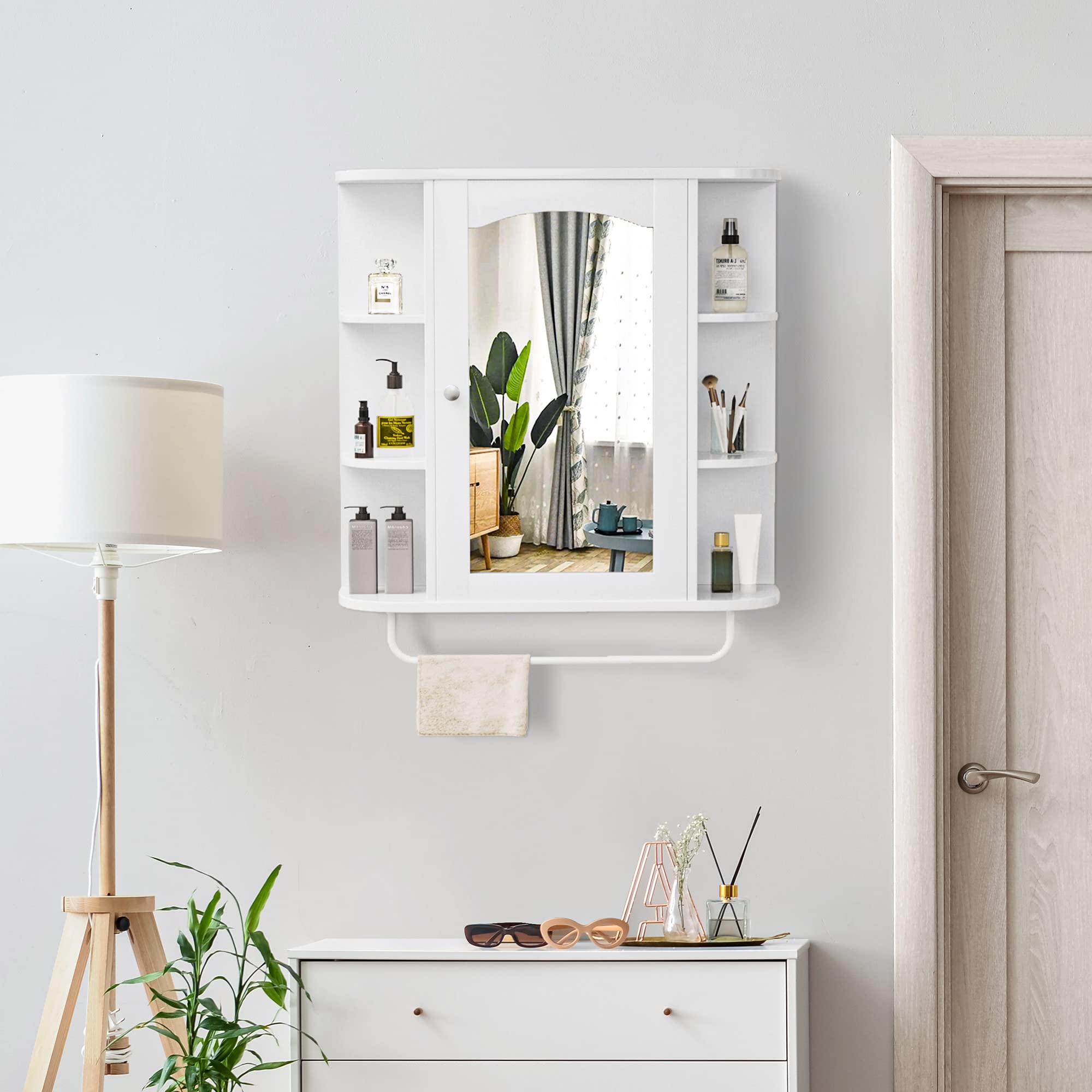 YITAHOME White Wall Mounted Bathroom Medicine Cabinet with Mirror Door & Removable Shelf - Bathroom Storage Organizer for Living Room, Laundry, Bedroom | Perfect for Small Spaces, Makeup Storage & Home Organization