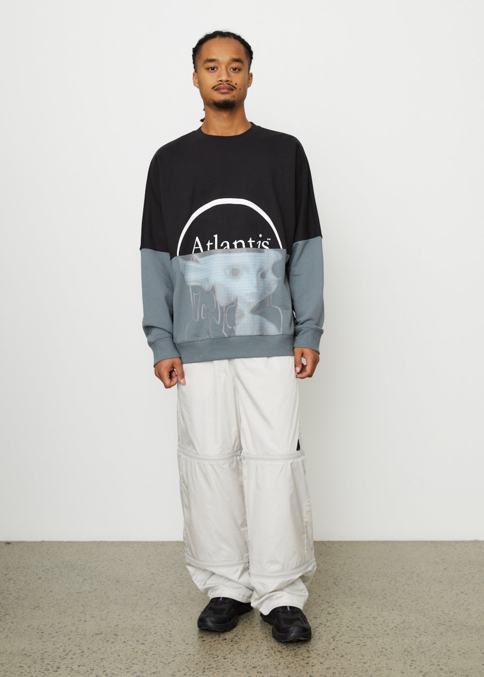 Atlantis Half Half Crew Neck Sweatshirt for Men & Women | Soft Cotton Blend Pullover | Casual Streetwear & Loungewear for Everyday Comfort