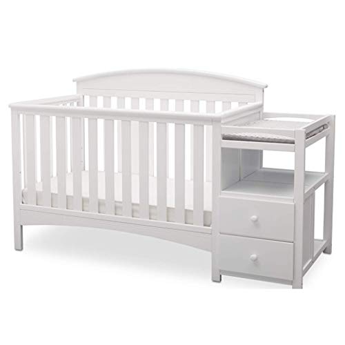 Delta Children Abby Convertible Crib & Changer - Bianca White | 3-in-1 Nursery Furniture for Baby to Toddler Transition | Perfect for Small Spaces & Modern Nurseries