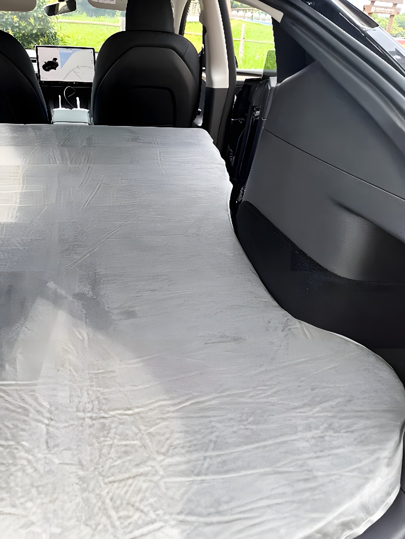 Tesla Model Y & 3 (2017-2025) Portable Self-Inflating Air Mattress - Suede Fabric Camping Bed for Car Camping, Road Trips & Outdoor Adventures