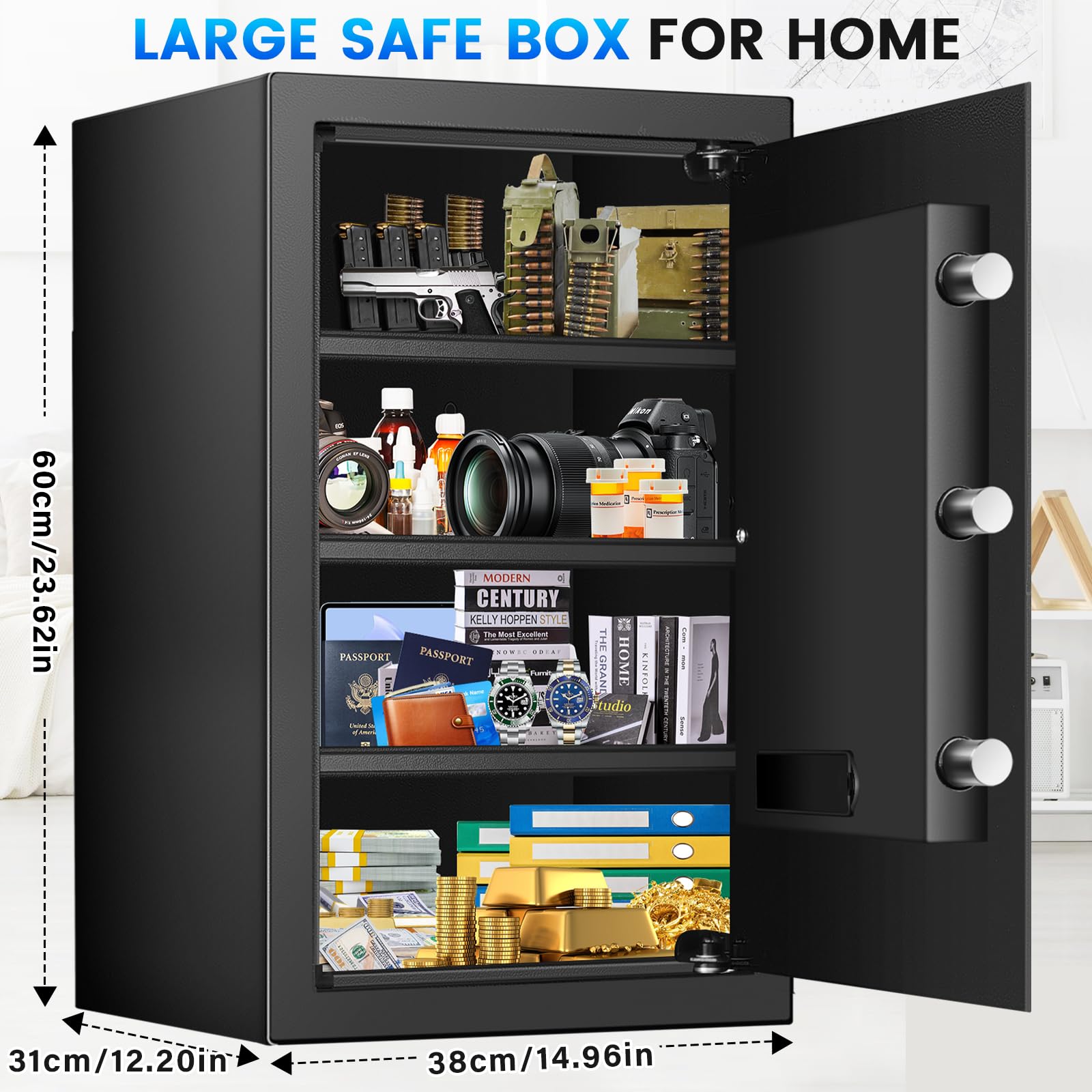 4.2 Cu Ft Fireproof Safe Box - Digital Keypad, Alarm System & Spare Keys - Waterproof & Anti-Theft Security Safe for Home, Office (Documents, Jewelry, Cash Protection)
