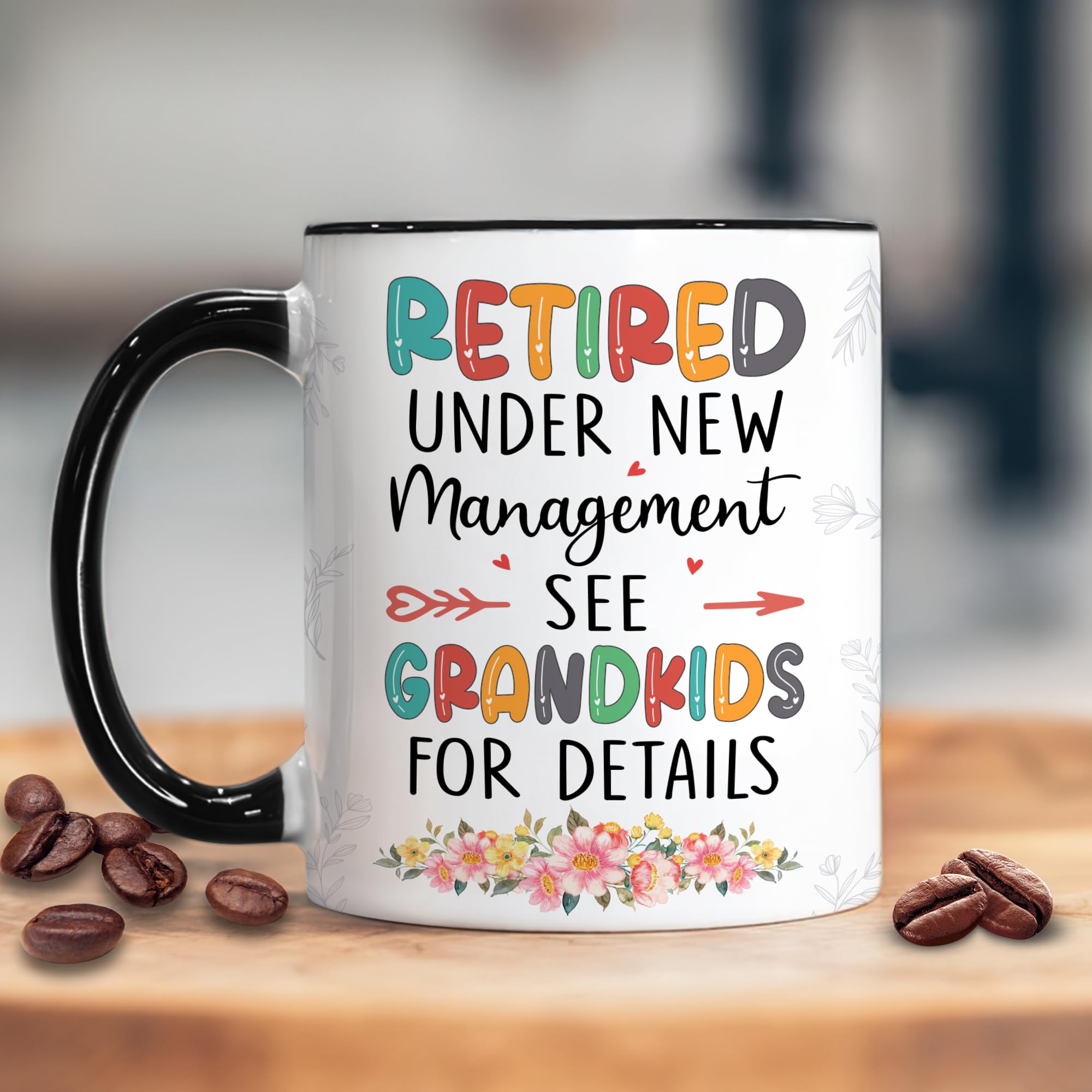 Funny Retirement Coffee Mug 11oz - Under New Management See Grandkids For Details - Best Retirement Gift for Grandma, Mom, Nana - Perfect for Birthday, Christmas & Office Retirement Parties - Ceramic Tea Cup for Daily Use & Humorous Gift Giving