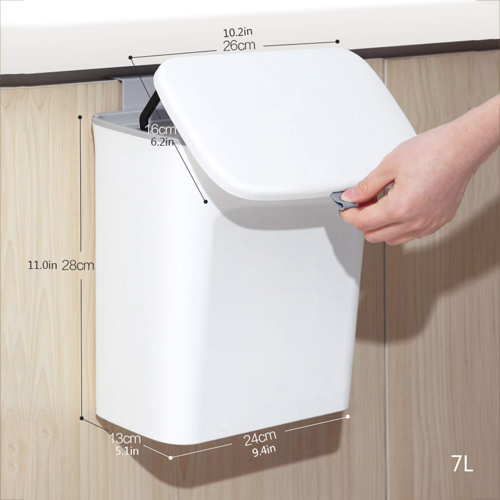 Wall Mounted Compact Trash Can with Lid - 9L Small Garbage Bin for Kitchen Cabinet, Drawer, Bedroom & Dorm - Space-Saving Waste & Compost Bin for Countertop, Office & Bathroom Organization