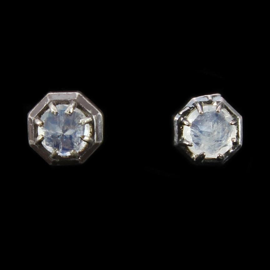 Natural Rainbow Moonstone Octagon Stud Earrings in Oxidized Silver - Elegant Boho Jewelry for Women, Perfect for Everyday Wear & Special Occasions