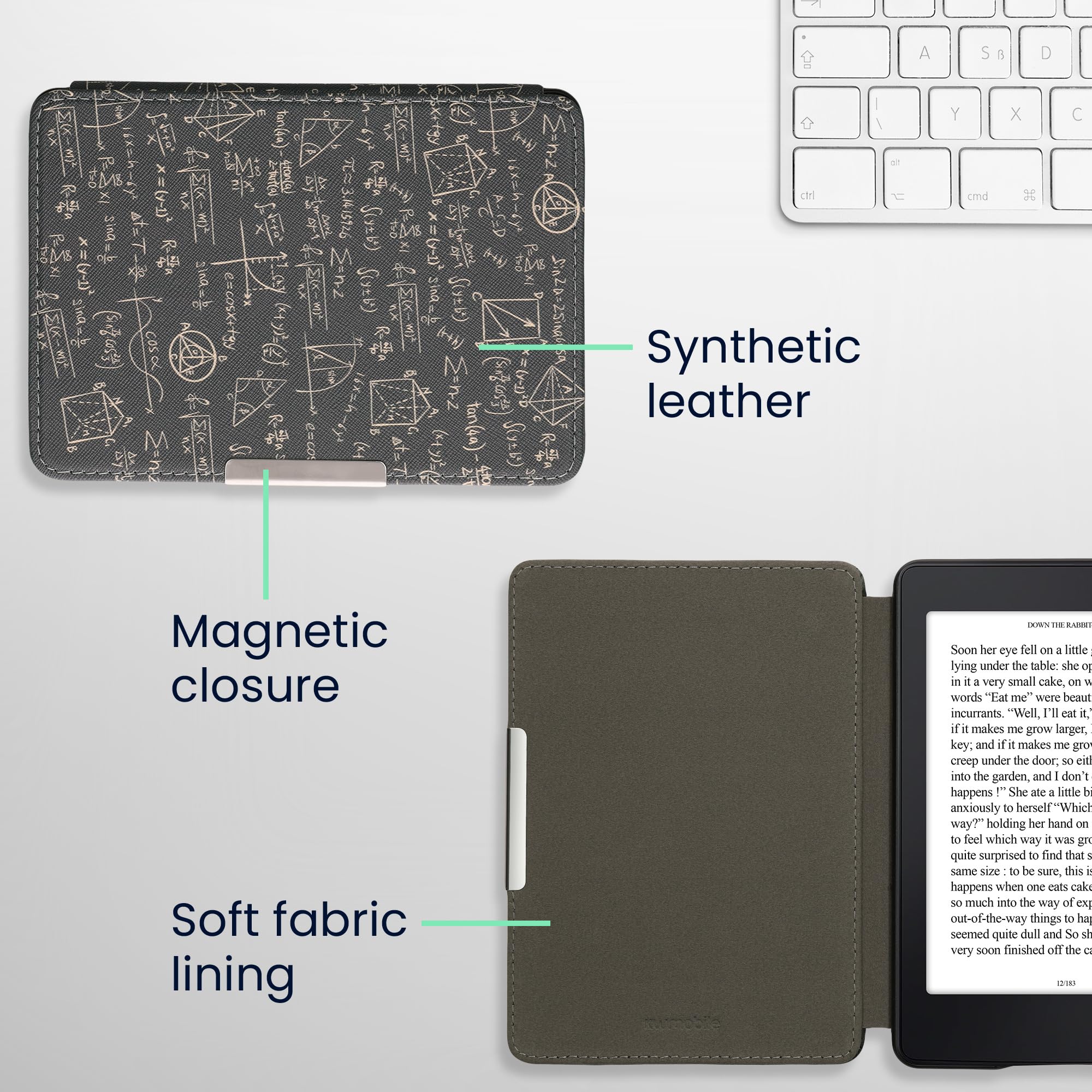 kwmobile Protective Case for Amazon Kindle Paperwhite - Lightweight eReader Cover with Auto Wake/Sleep - Equation Green & Yellow Design - Perfect for Reading, Traveling and Daily Use