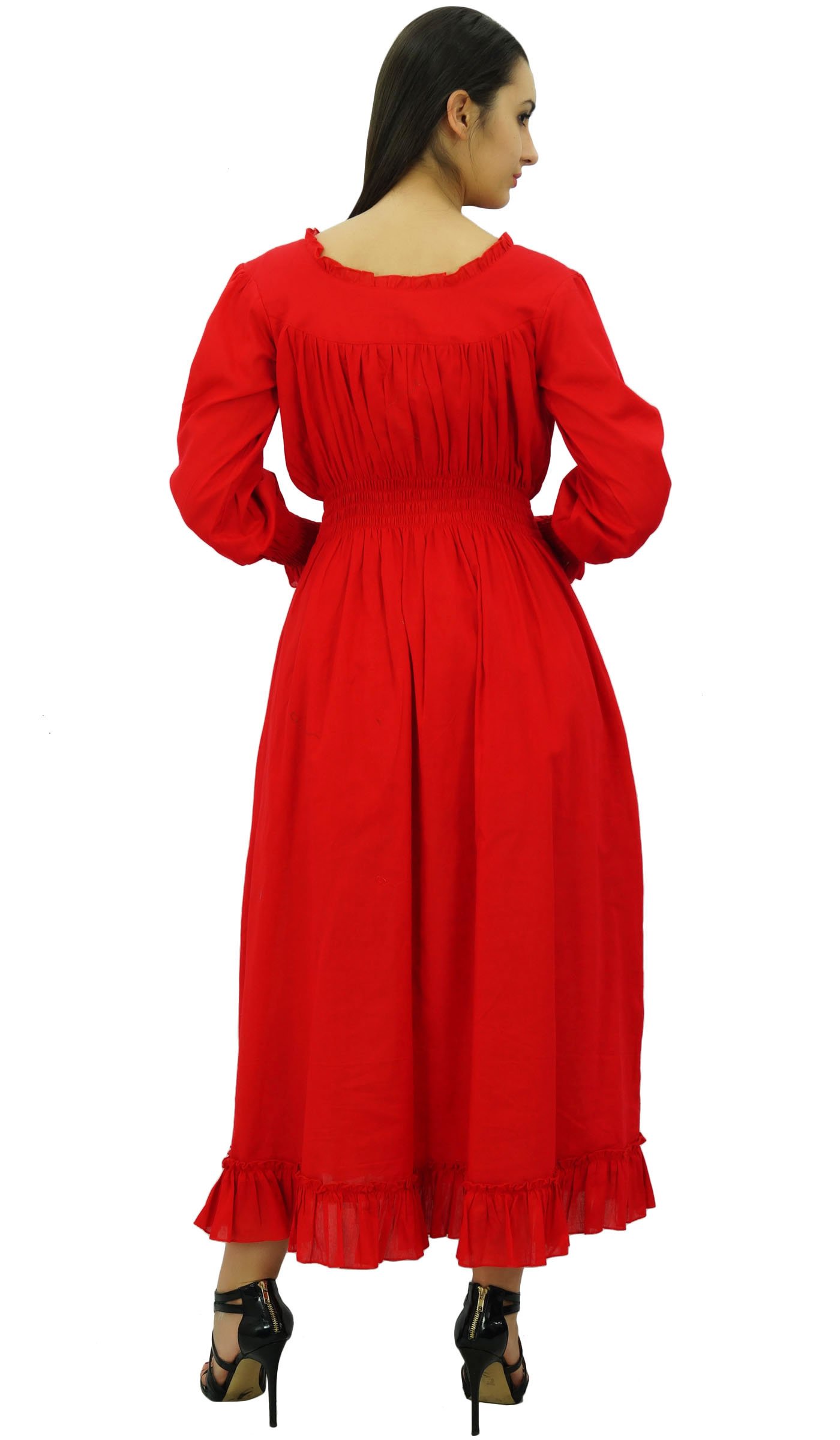 Bimba Women's Cotton Smocked Waist Long Casual Maxi Dress - Flowy Summer Beach Dress for Vacation, Date Night & Outdoor Parties