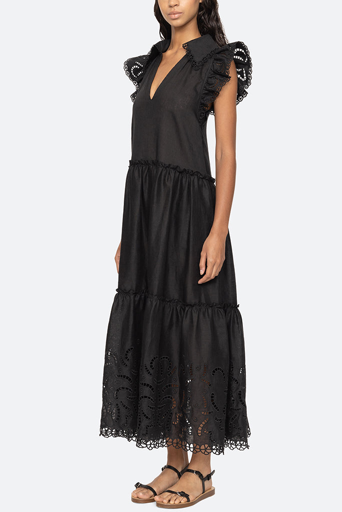 Sea New York Marja Embroidery Flutter Dress - Black | Flowy Summer Dress for Women | Perfect for Beach Vacations, Date Nights & Outdoor Parties