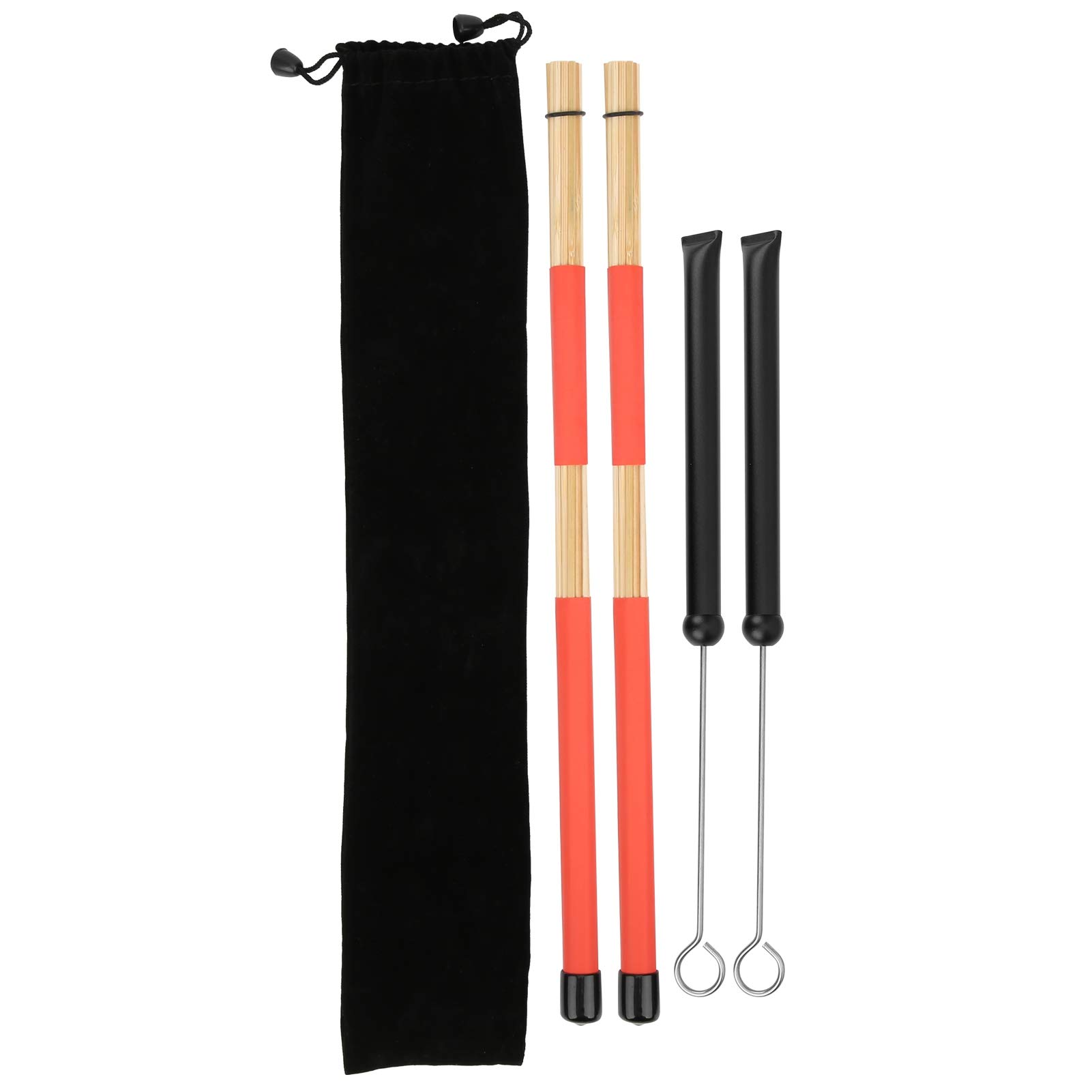 Premium Drum Stick Brush Set - 1 Pair Drum Stick Brushes & 1 Pair Retractable Wire Brushes with Carry Bag - Professional Drum Accessories for Jazz, Rock & Studio Performances (Black)
