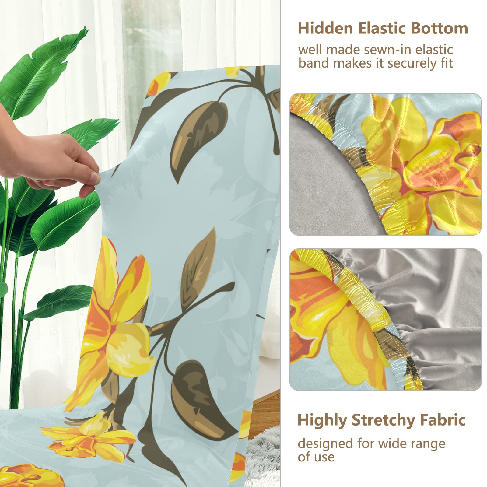 Yellow Floral Dining Chair Covers Set of 2 - Washable & Stretchable Slipcovers for Dining Chairs - Perfect for Home, Restaurant, Wedding & Party Decor