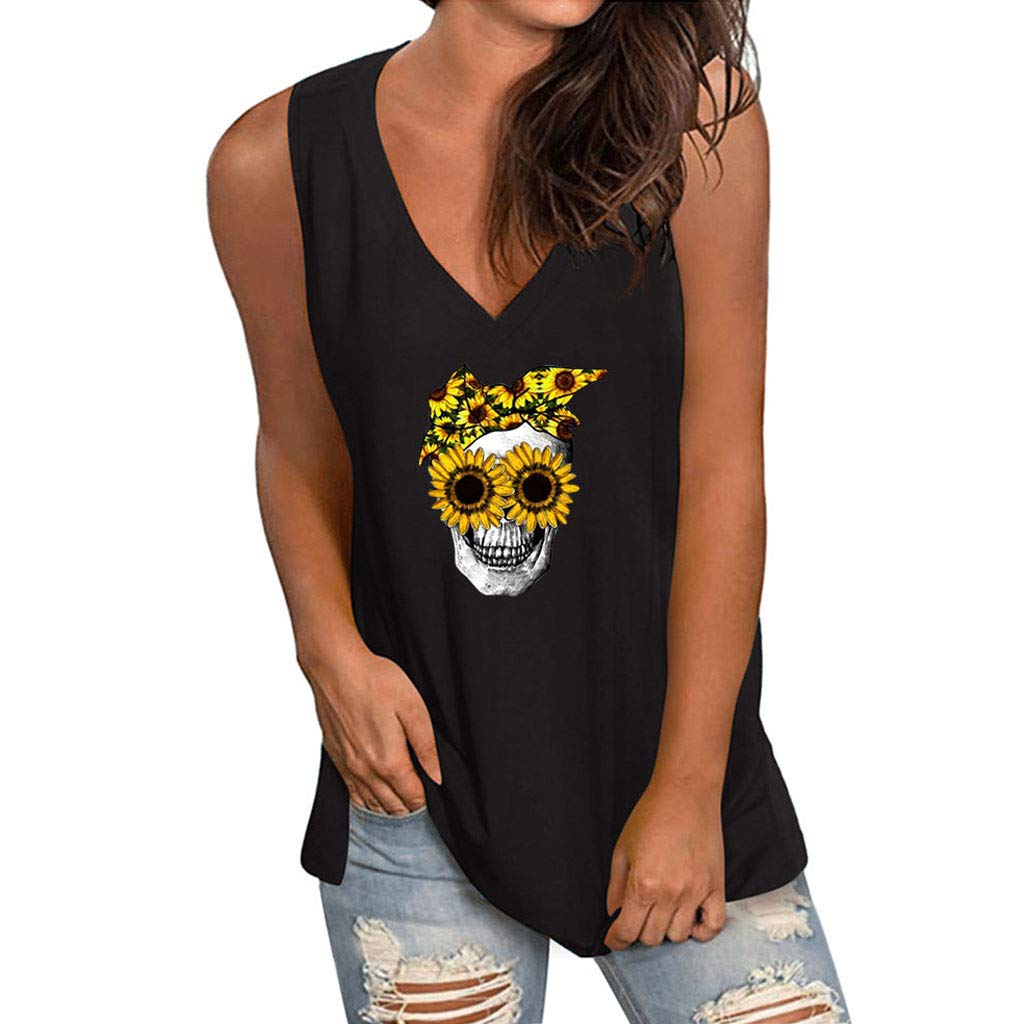AODONG Women's Casual Summer Tank Tops - Loose Fit V-Neck Sleeveless Printed Crop Camisole Tops for Beach, Gym & Everyday Wear