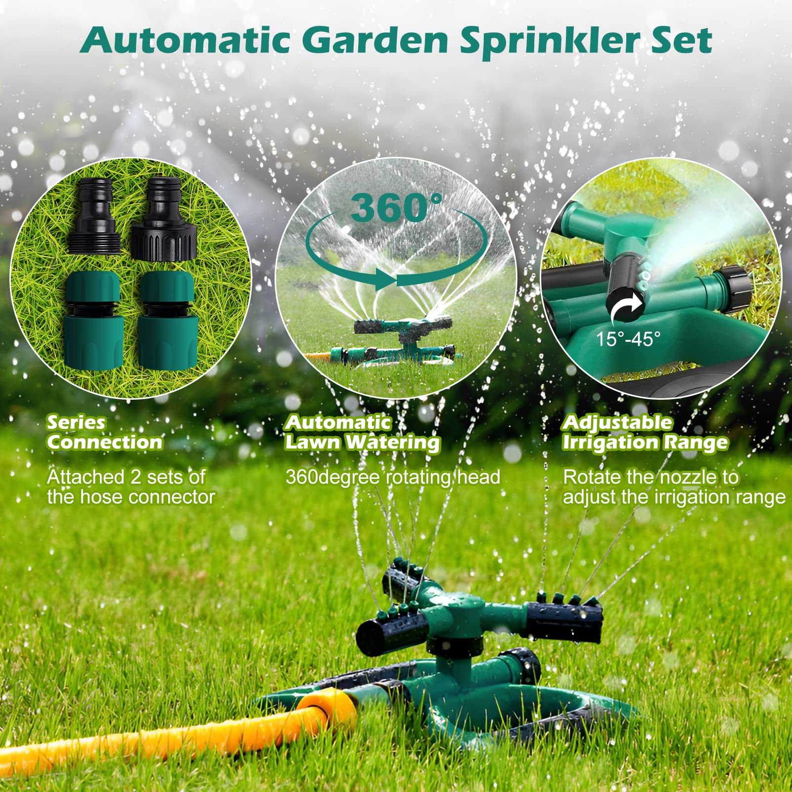 2 Pack 360 Degree Rotating Lawn Sprinklers - Automatic Adjustable Garden Water Sprinkler with 3600 Coverage - Compatible with 3/4
