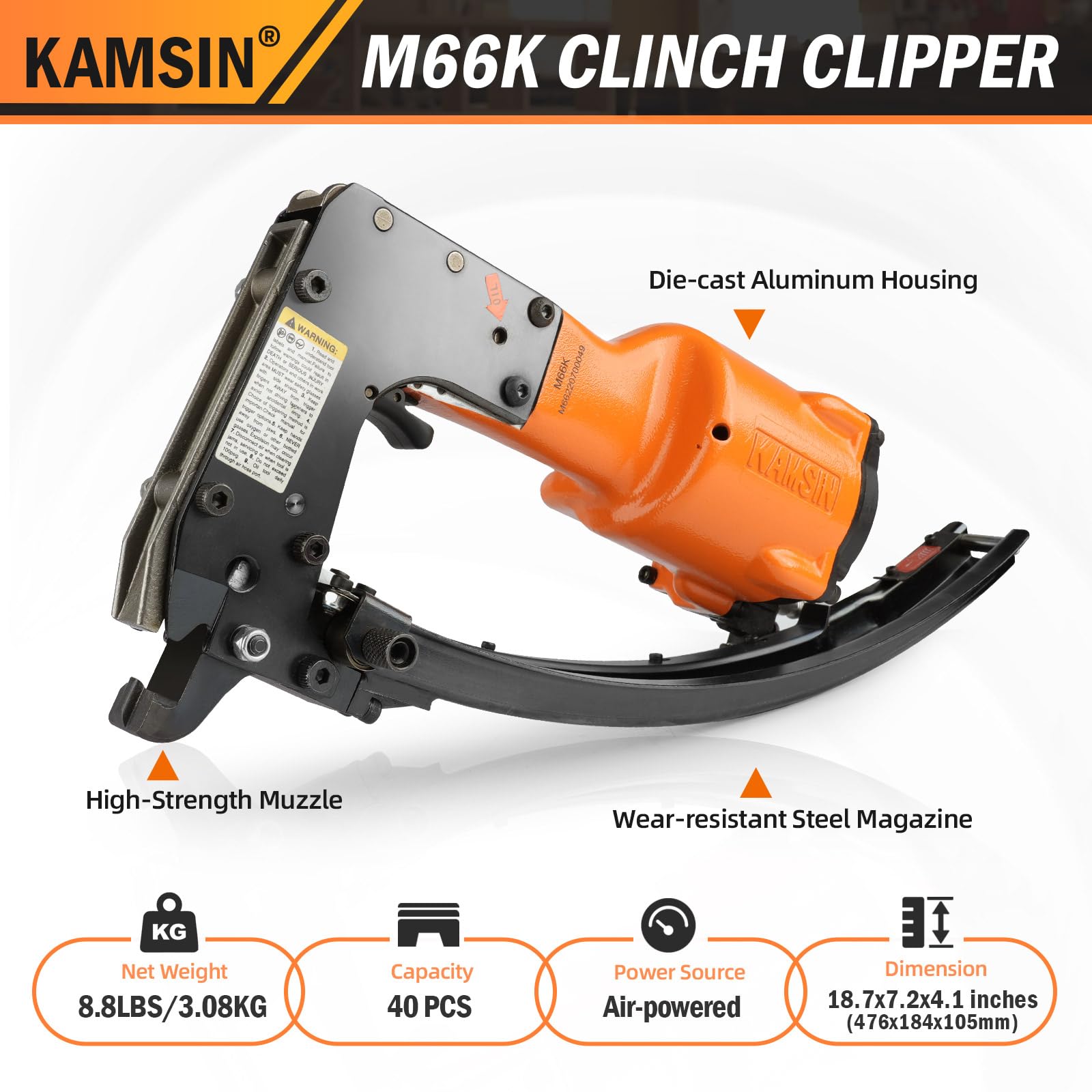 M66K Pneumatic Clinch Clip Fastener Tool - Air Powered Clipping Gun for Spring Mattress & Car Seat Upholstery | Industrial Metal Fastening Tool for Furniture, Automotive, and Manufacturing Applications