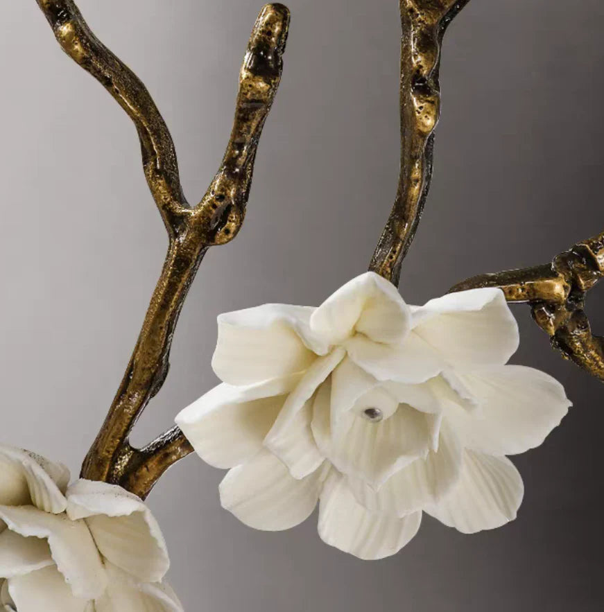 Brass and Ceramic Flower Art Chandelier - Modern Luxury Lighting Fixture for Living Room & Dining Room | Perfect for Home Decor, Wedding Venues, and Luxury Hotels