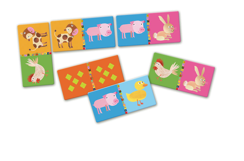 Farm Domino 28pc Wooden Animal Domino Game Set for Kids - Djeco Educational Toys for Family Game Night & Preschool Learning Activities