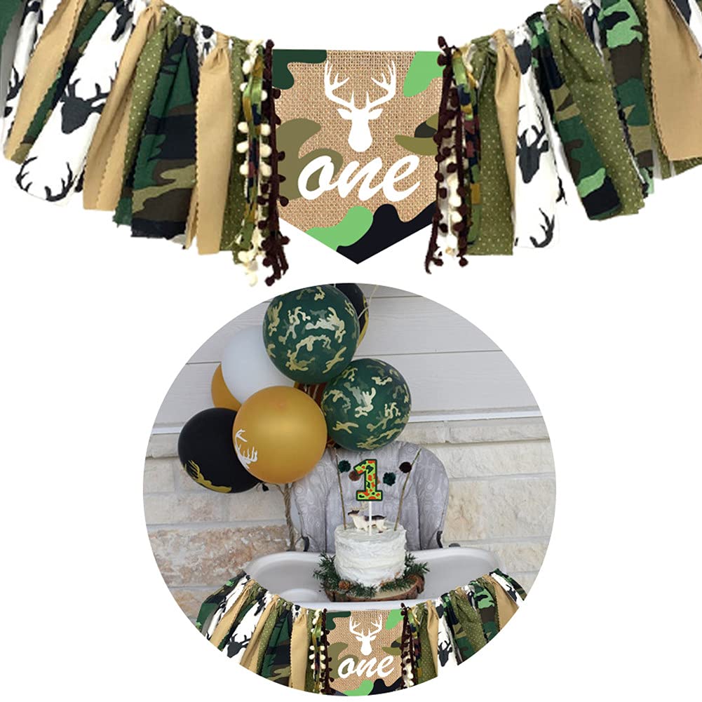 Camouflage High Chair Banner - Jungle Theme 1st Birthday Party Decor for Boys - Hunter Themed Baby Shower & Birthday Souvenir Gift - Perfect for Outdoor Adventures and Safari-Themed Celebrations