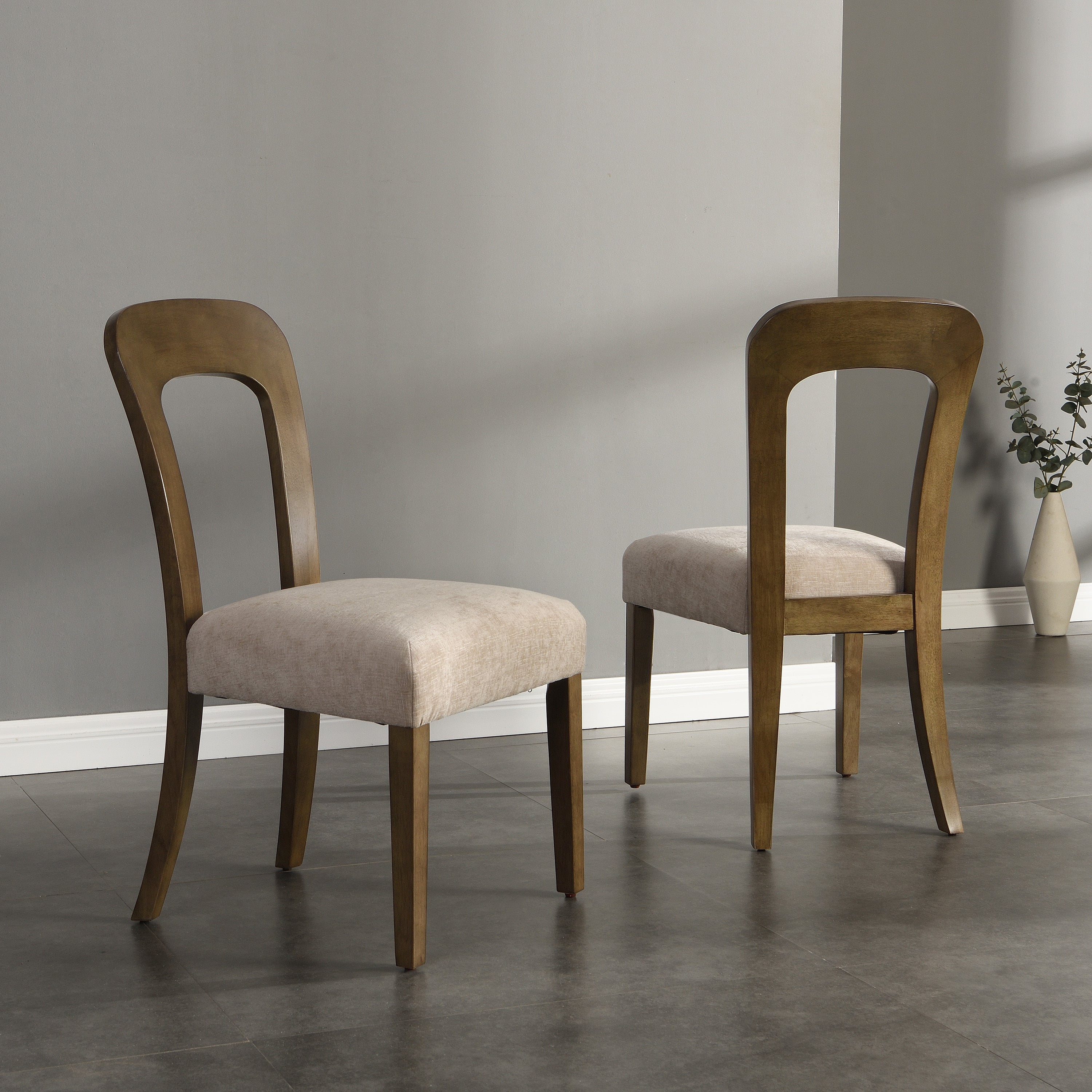 Set of 2 Upholstered Dining Chairs with Beige Fabric & Light Brown Rubber Wood Legs - 330 LBS Capacity - Perfect for Kitchen, Dining Room, Breakfast Nook & Small Space Decor