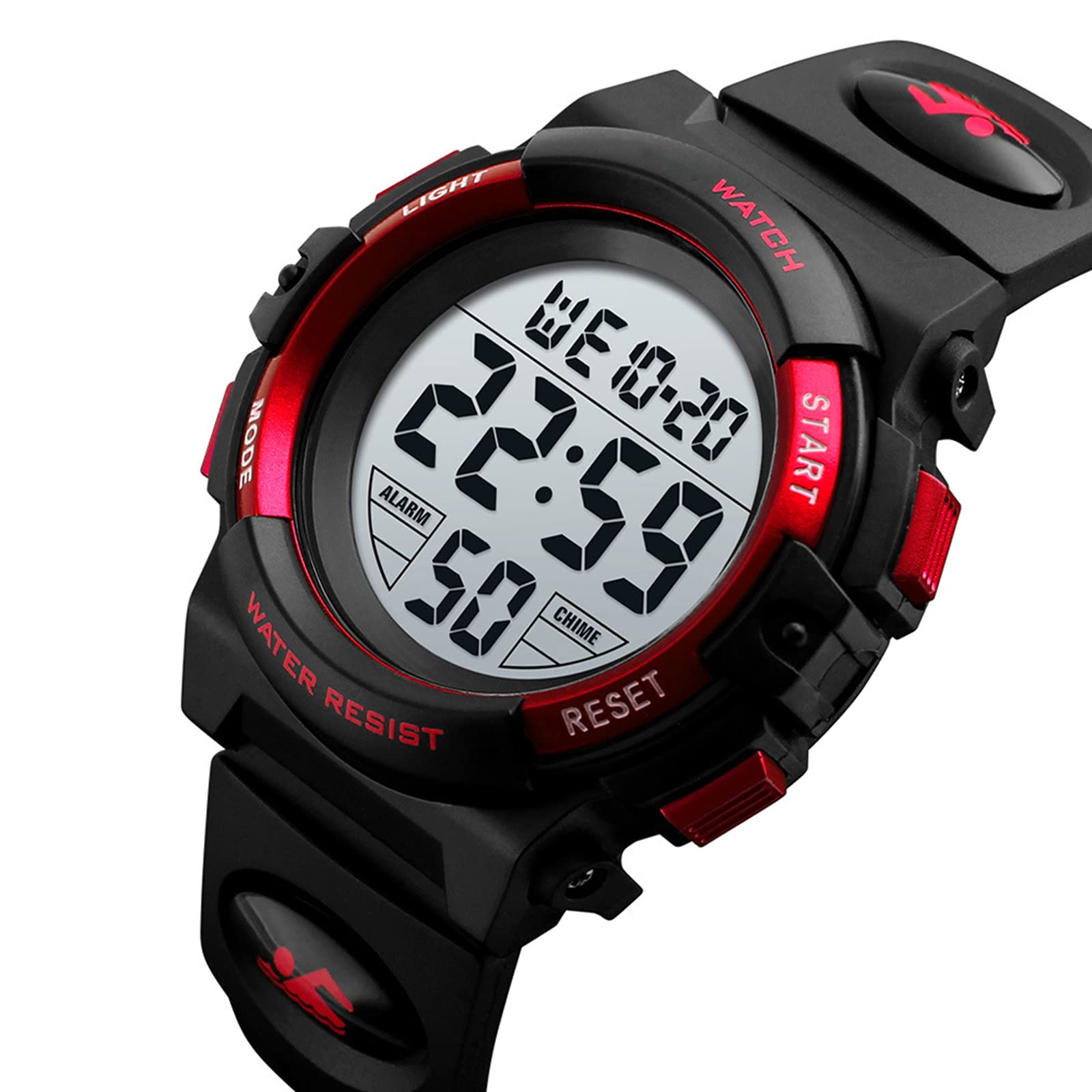 FANMIS Men's Digital Sports Watch - LED Backlight, Waterproof, Multifunction Chronograph with PU Strap (Red) - Perfect for Outdoor Activities, Running, Hiking & Fitness Tracking