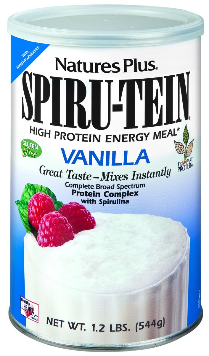 NaturesPlus SPIRU-TEIN Vanilla Protein Powder - 1.06 lbs (16 Servings) - Spirulina Superfood with Vitamins & Minerals for Energy - Vegetarian & Gluten Free - Perfect for Smoothies, Post-Workout & Meal Replacement