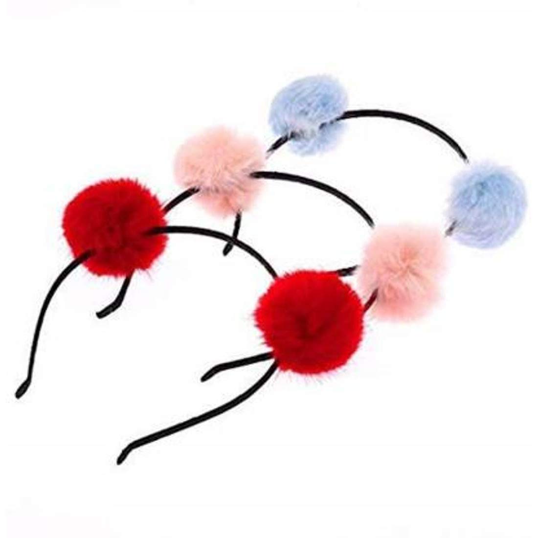 FAVELA Girls Fluffy Fur Ball Headband - Soft Pom Pom Hair Accessories for Kids (Set of 8) | Cute Animal Headband for Girls & Boys | Perfect for Halloween Costumes, Birthday Parties & Photo Shoots