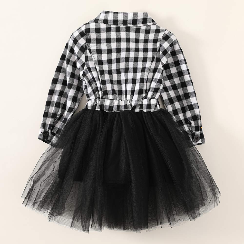 Little Baby Girl Black and White Buffalo Plaid Tutu Dress - Princess Party Formal Outfit for Holidays, Christmas Photos & Special Occasions