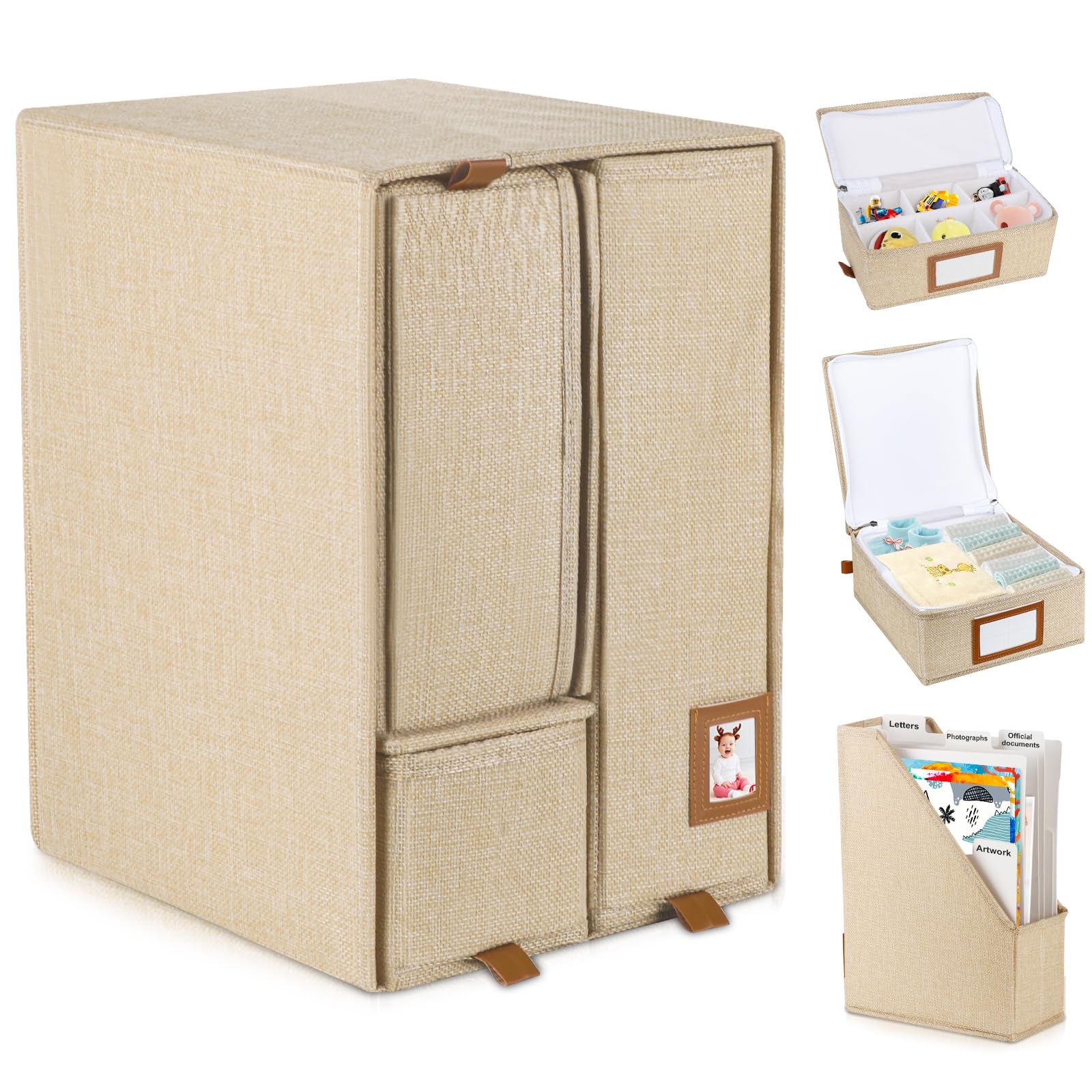 Acid-Free Baby Keepsake Box - Fabric Bound Memory Organizer with Labels for Newborn Documents & School Mementos | Perfect for Pregnancy Announcements, Baby Showers & Preserving Childhood Memories