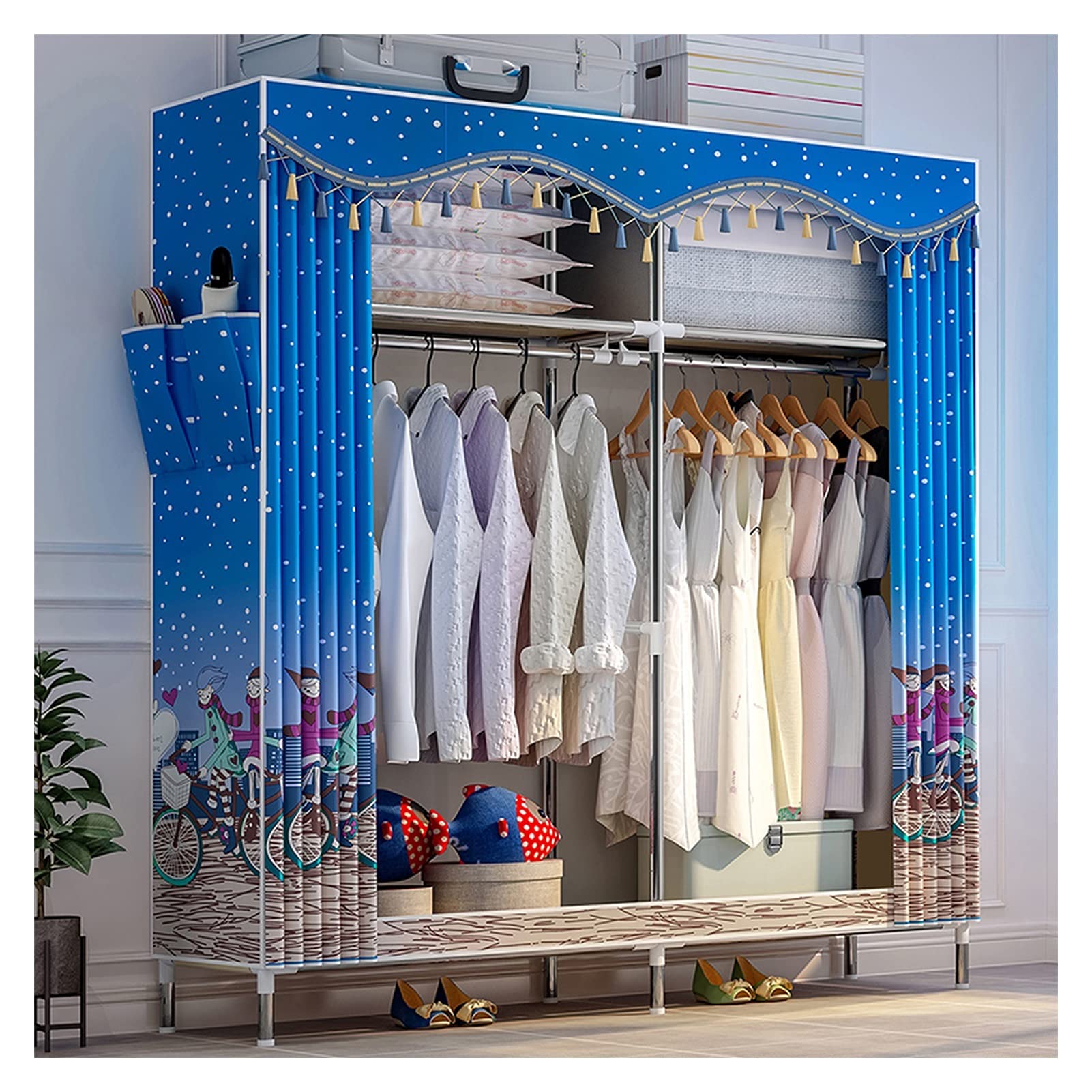 Portable Fabric Wardrobe Closet Organizer with Thickened Steel Pipes - Foldable Clothes Storage Cabinet for Bedroom, Dorm & Travel - Washable & Space-Saving Closet Solution for Clothes, Shoes & Accessories