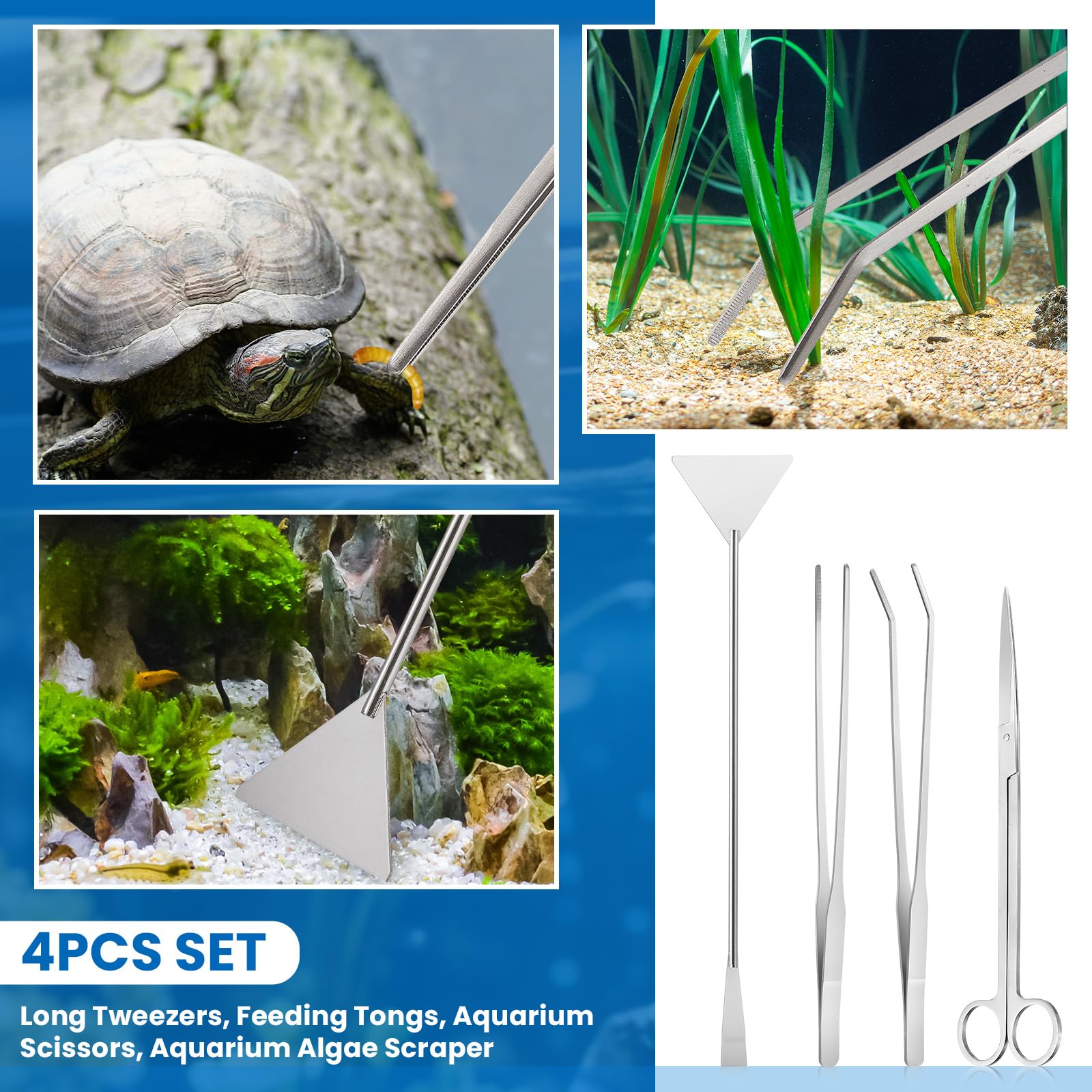 Premium Aquarium Cleaning Kit - 5-in-1 Fish Tank Gravel Vacuum, 4-Piece Long Aquascape Tools & Magnetic Glass Cleaner | Complete Maintenance Set for Freshwater & Saltwater Tanks | Perfect for Water Changes, Algae Removal & Substrate Cleaning