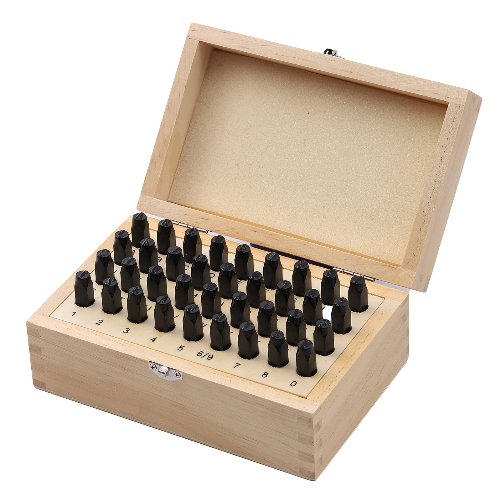 36pcs 5mm Metal Letter and Number Stamp Set with Wooden Storage Box - DIY Jewelry, Leather, Wood Crafting Tool for Personalized Engraving and Marking