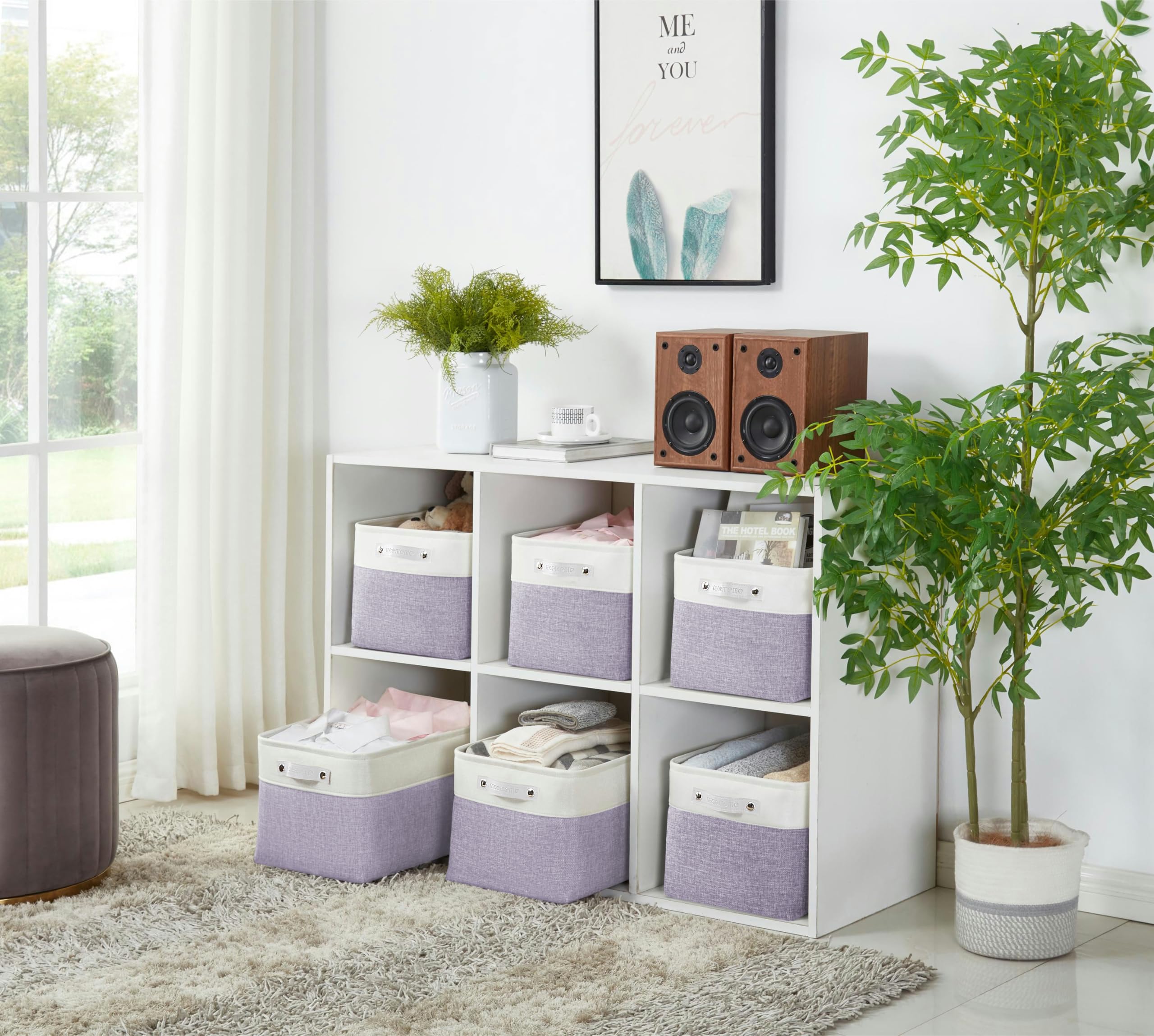DECOMOMO Large Fabric Storage Bins - 3 Pack Purple & White Closet Organizer Baskets for Shelves, Toys, Nursery & Home Organization | Perfect for Bedroom, Playroom & Linen Closet Storage Solutions