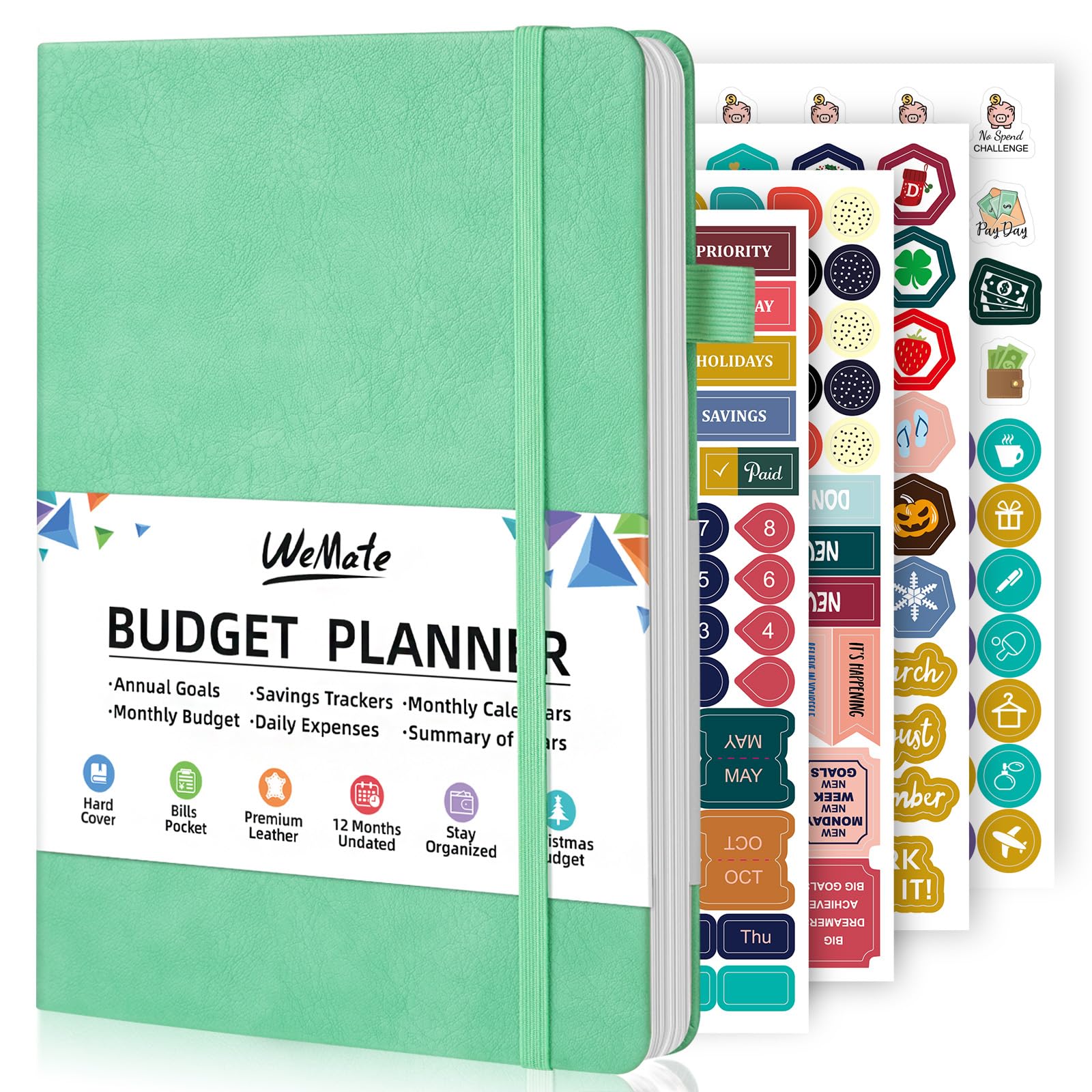 WEMATE 2025 Budget Planner - Monthly Expense Tracker Notebook & Financial Organizer | Undated 12-Month Bill Planner, A5 Account Book for Money Management (Green) | Perfect for Personal Finance, Household Budgeting & Debt Tracking