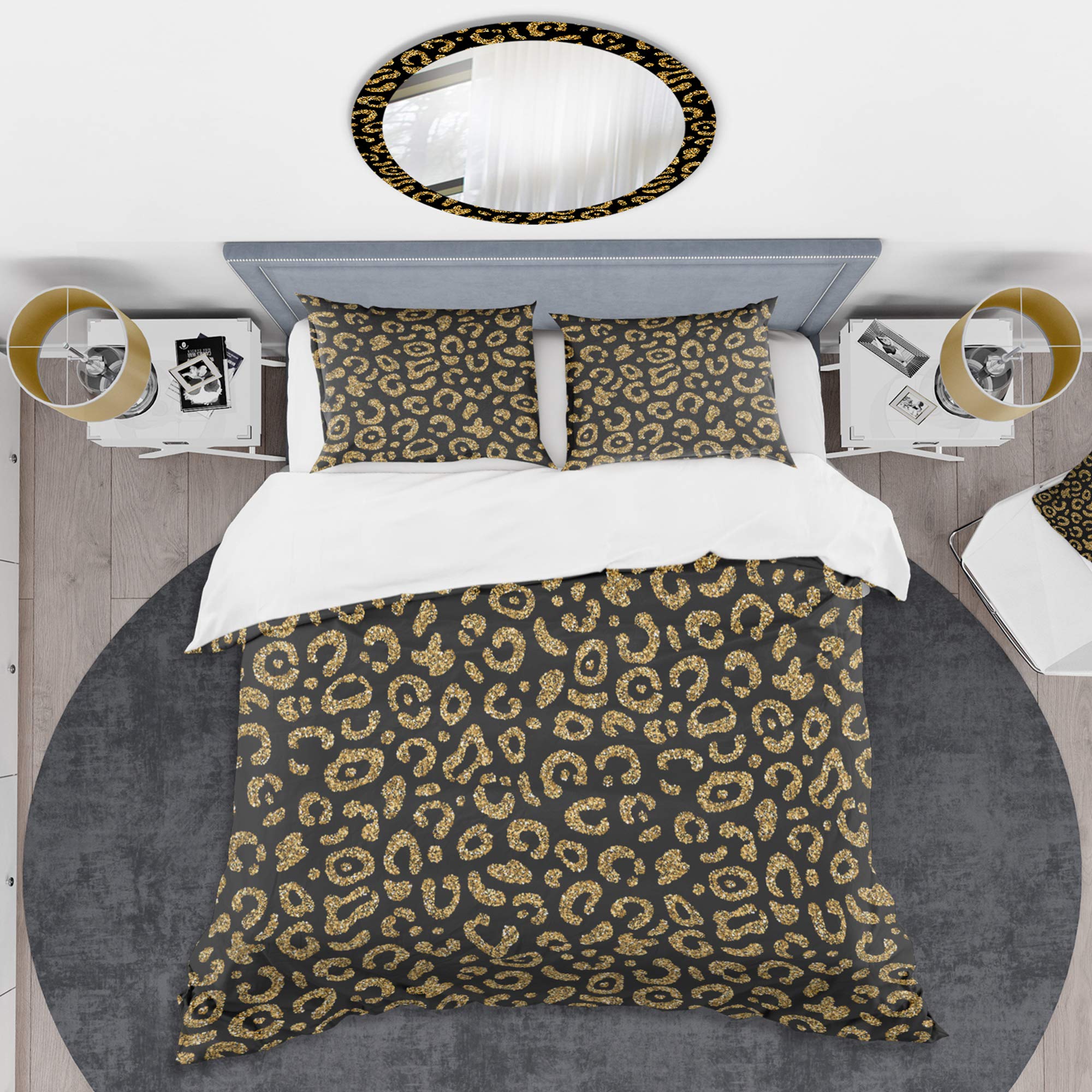 Golden Leopard Print Mid-Century Modern Duvet Cover Set - Twin Size 3-Piece Bedding Set (Duvet Cover + 2 Pillow Shams) - Soft Luxury All-Season Comforter Cover - Perfect for Boho Chic & Retro Home Decor Bedrooms