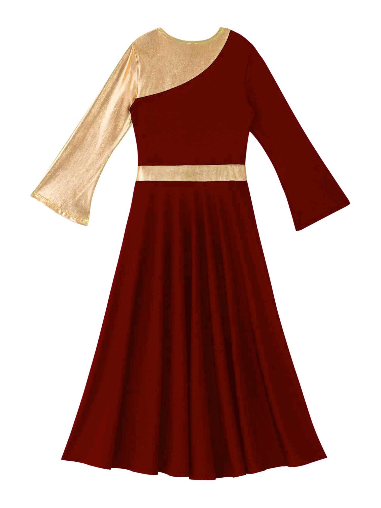 Girl's Metallic Gold Color Block Praise Dance Dress - Christian Worship Lyrical Dancewear Tunic for Performances & Church Events