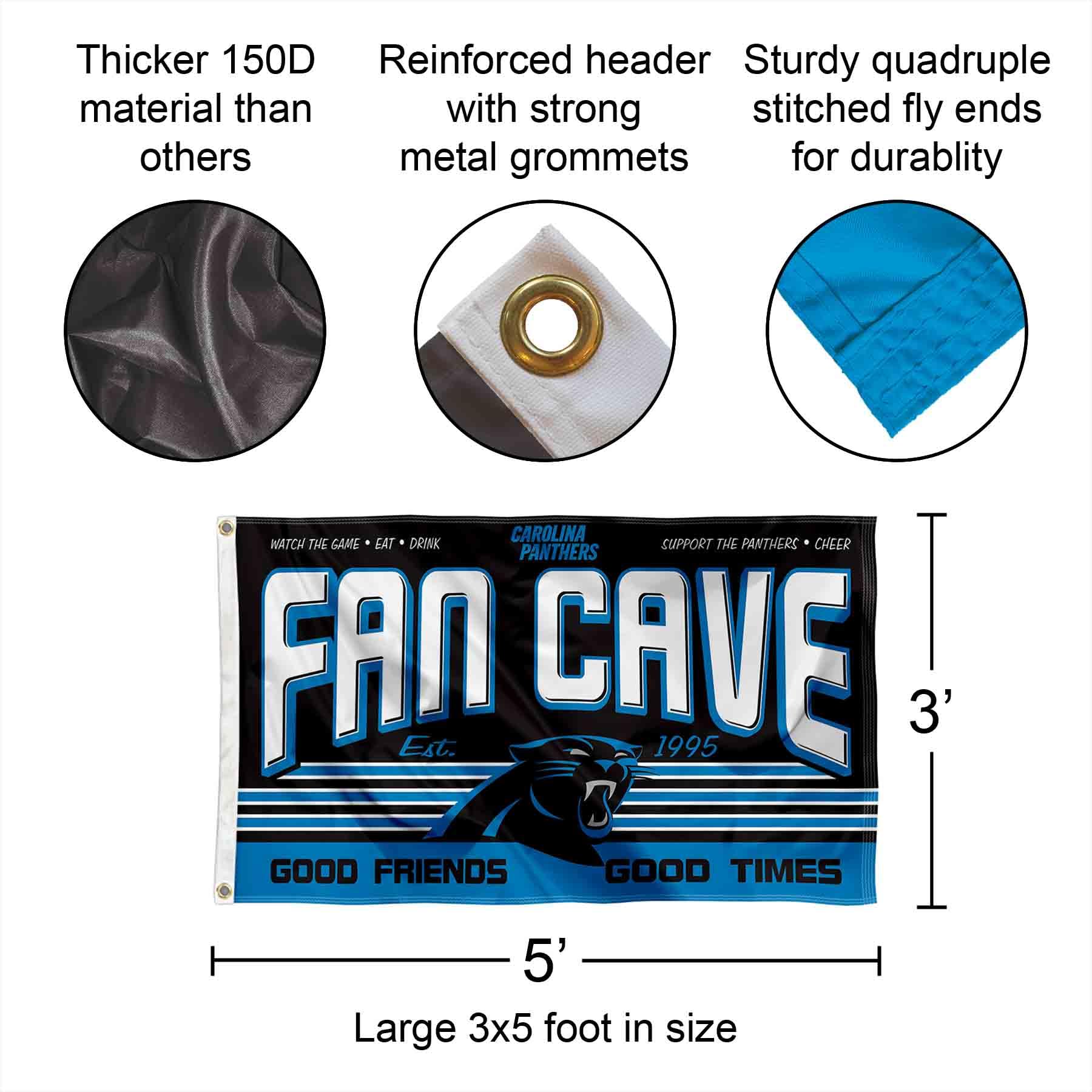 WinCraft Carolina Panthers NFL Team Fan Cave Banner Flag - Perfect for Game Day Decor, Man Cave, Tailgating & Panthers Fan Gifts