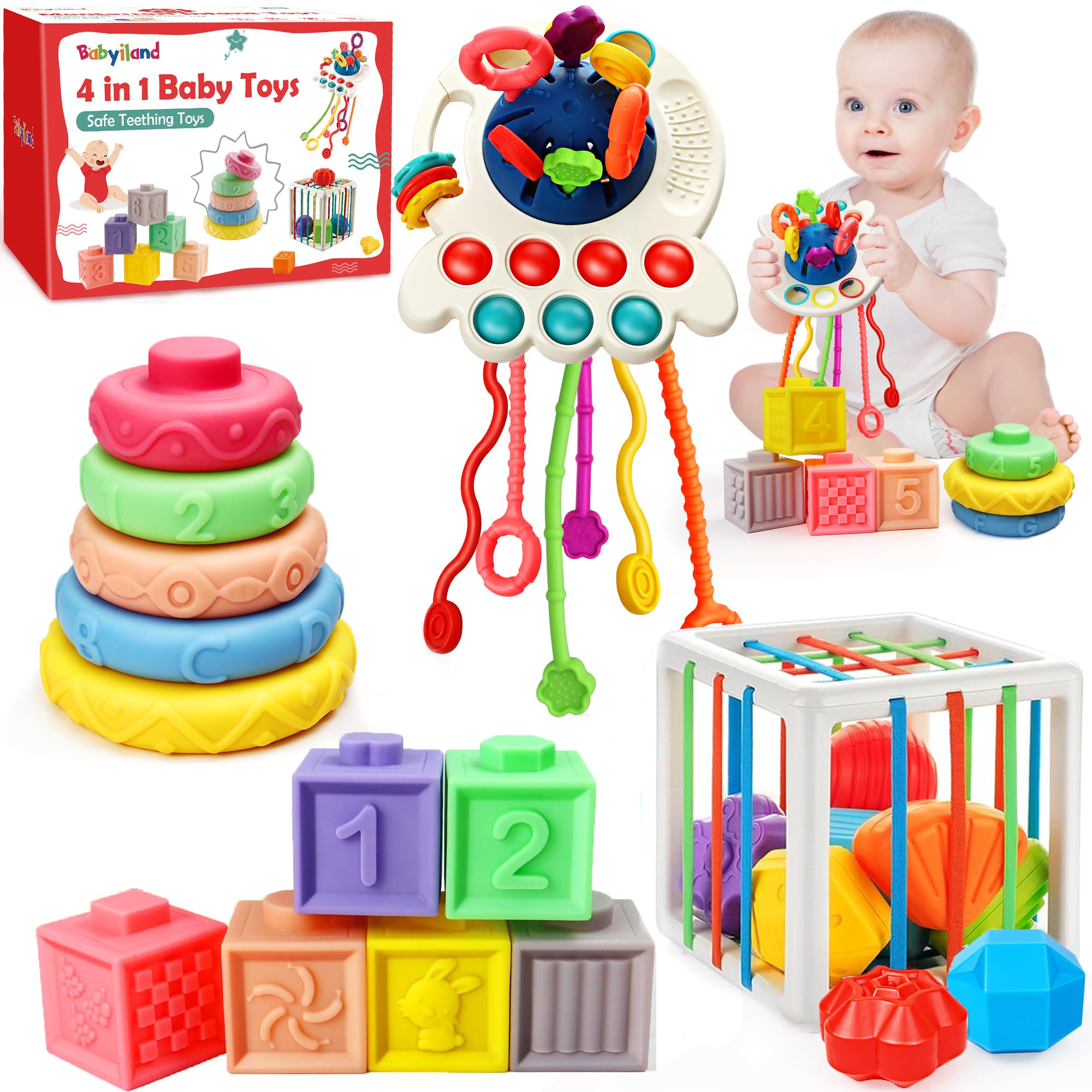 Montessori Baby Toys 6-12 Months - Sensory Stacking Blocks & Teething Toys for Infants | Learning Educational Toys for 6-18 Month Old Boys & Girls | Perfect for Early Development, Playtime & Baby Shower Gifts