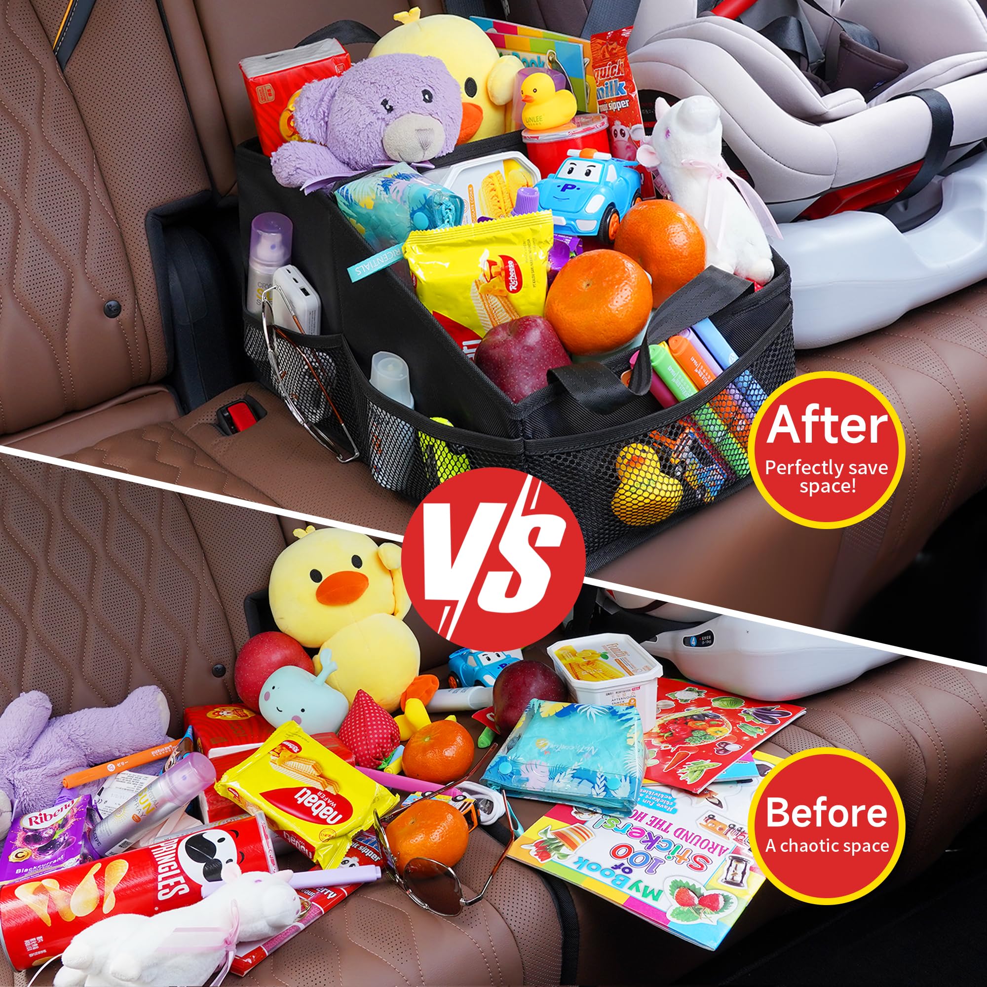 Upgraded SURDOCA Car Seat Organizer - Multi-Purpose Storage for Front Seat, Back Seat & Trunk - Car Caddy with Dividers for Kids Toys, Office Supplies & Travel Essentials - Perfect for Road Trips, Family Travel & Daily Commute