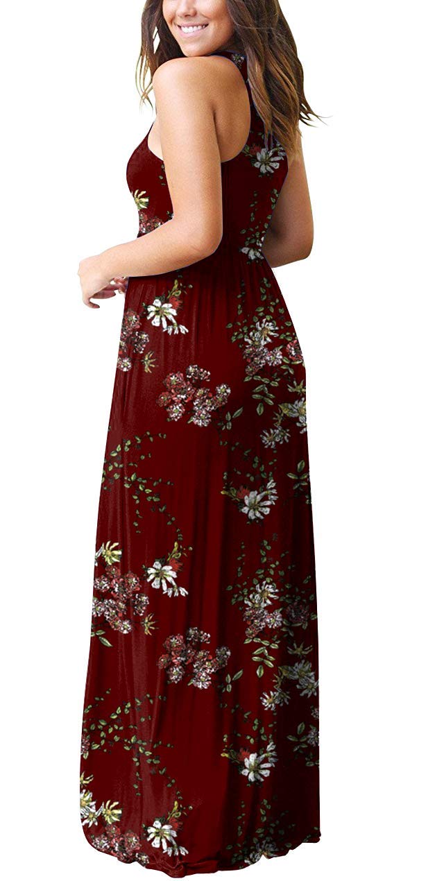 LILBETTER Women's Sleeveless Racerback Maxi Dress - Casual Loose Fit Long Dress with Pockets | Summer Beach Wear, Vacation Outfit, Boho Style Dress for Outdoor Activities