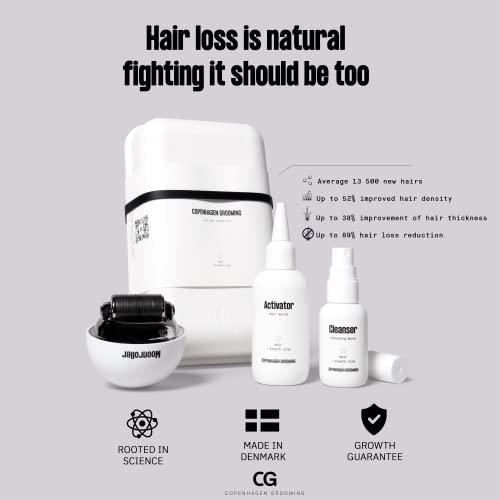 Copenhagen Grooming Men's Hair Growth Kit with Activator Serum & Moonroller Follicle Stimulator - Natural Hair Regrowth Treatment for Thinning Hair & Baldness - Gentle & Effective for Daily Use at Home or Travel (250 Day Supply)
