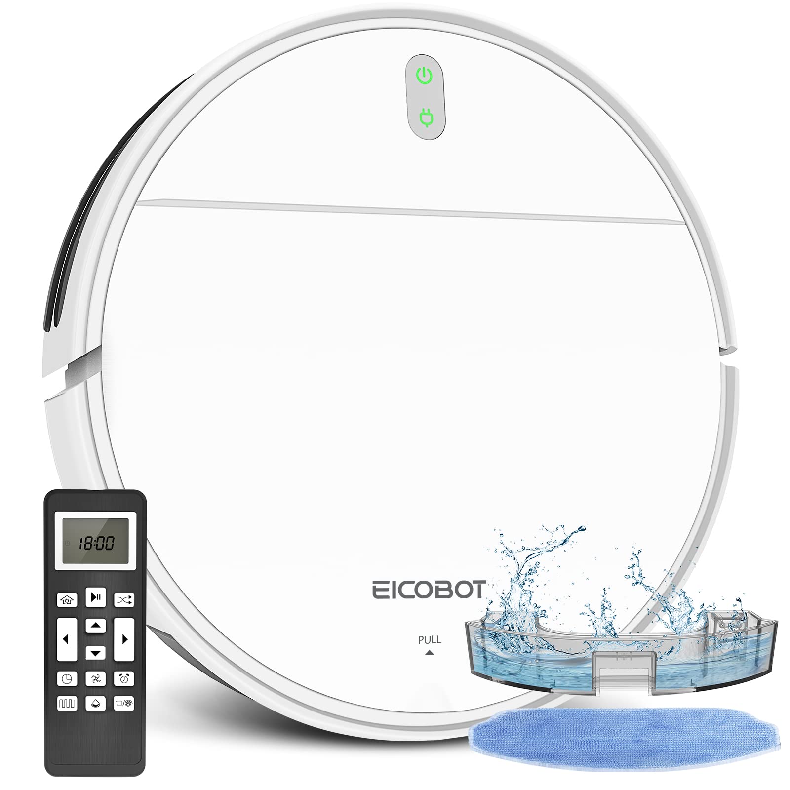 EICOBOT BR150 Robot Vacuum Cleaner and Mop Combo - 2-in-1 Robotic Vacuum with 1700Pa Strong Suction, Slim Self-Charging Design for Hard Floors & Pet Hair - Perfect for Home, Office, and Pet Owners (White)