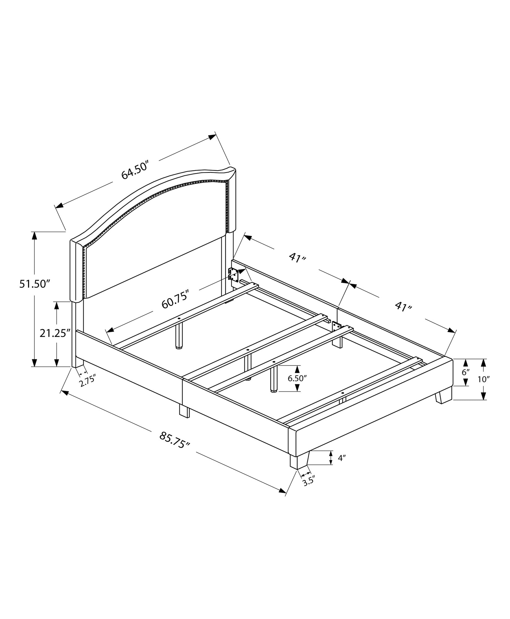 Queen Size Bed Frame with Grey Linen Upholstery & Chrome Trim - Modern Platform Bed for Bedroom, Guest Room, or Apartment