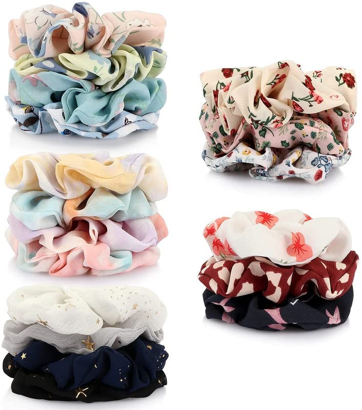 12 Pcs Chiffon Hair Scrunchies - Floral Ponytail Holders for Women & Girls, Soft Hair Bands for Everyday & Party Use, Perfect Gift for Birthdays & Weddings (Great for School, Work, Date Night & Special Occasions)