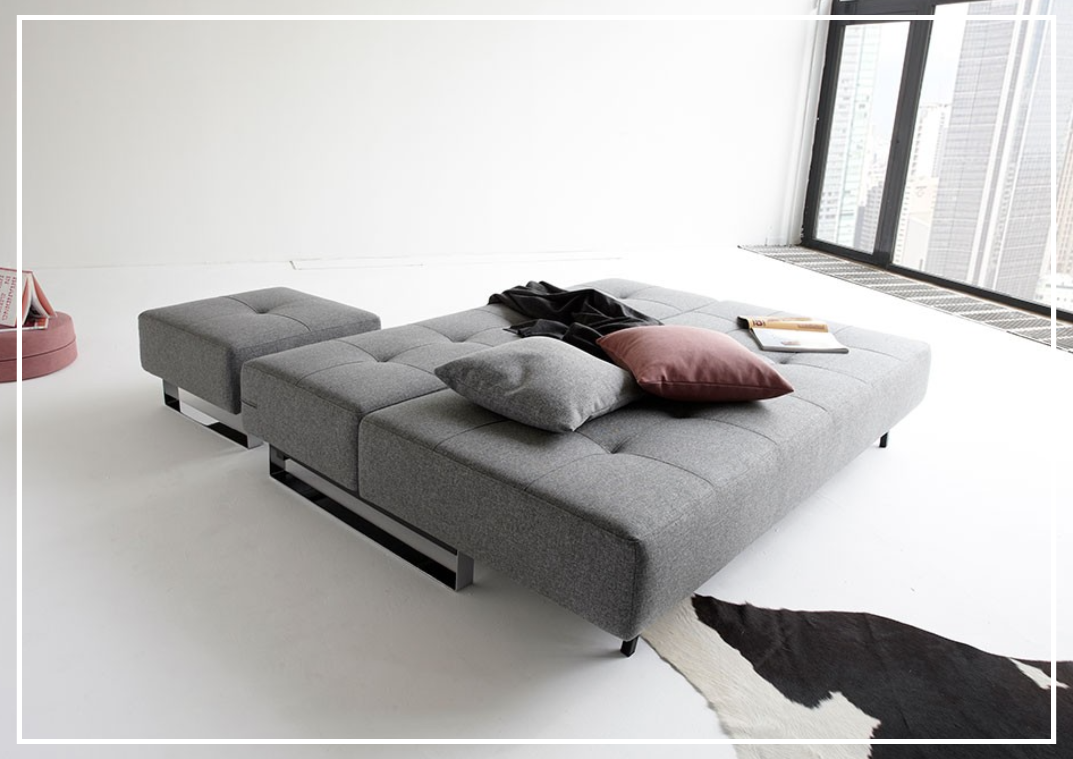 Innovation Living Supremax 2-Seater Fabric Sleeper Sofa with Ottoman - Convertible Sofa Bed for Small Spaces, Guest Room & Apartment Living