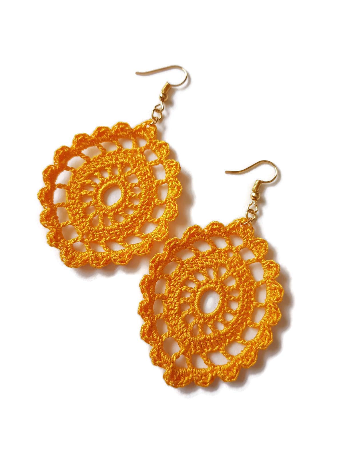 Handmade Gold Oval Drop Earrings - Lace Crochet Baroque Sicily Style Jewelry for Women - Perfect for Weddings, Parties & Special Occasions