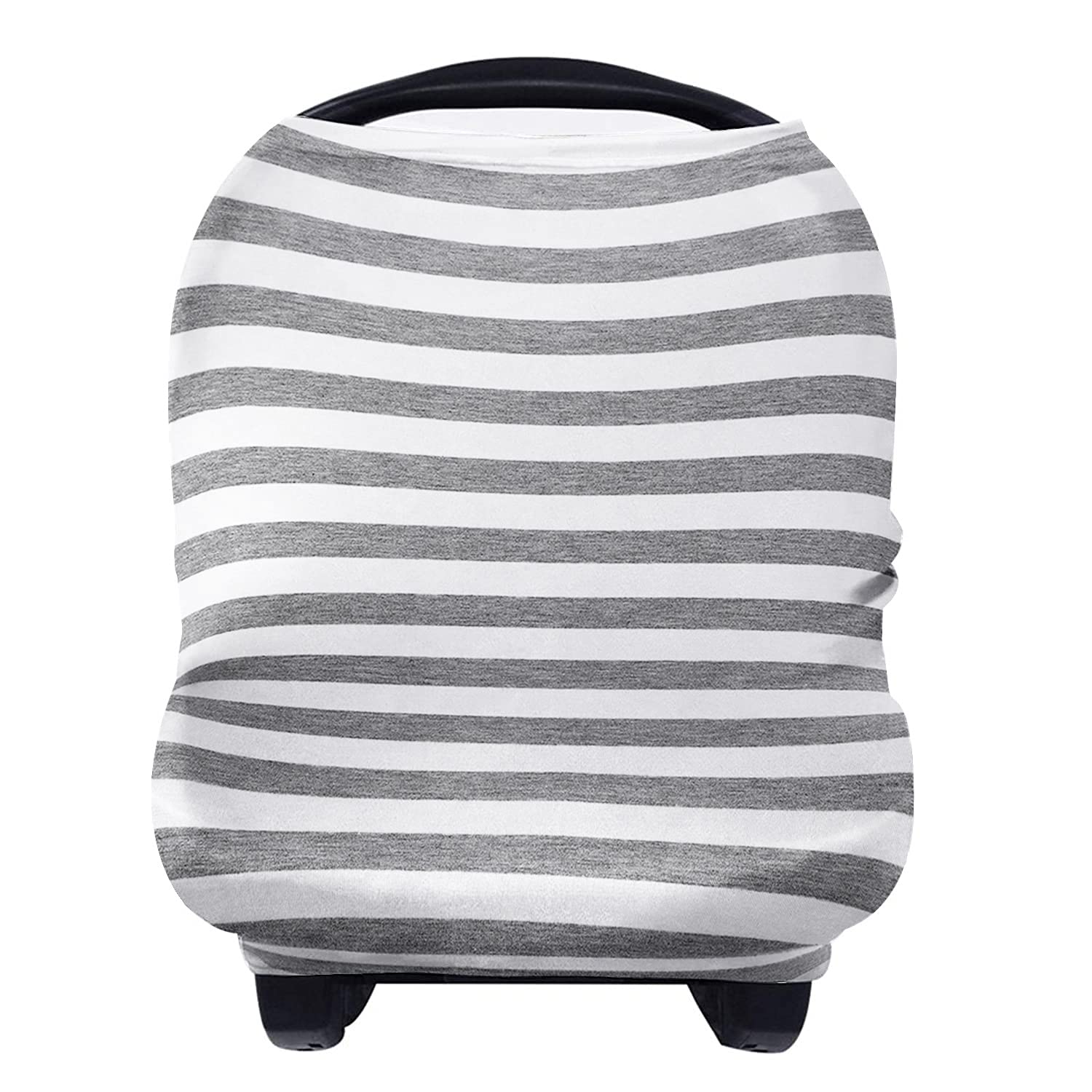 Yoofoss Nursing Cover & Baby Car Seat Canopy - Stretchy Breastfeeding Scarf, Infant Stroller Cover for Boys & Girls (Grey Stripe) | Perfect for Nursing, Shopping & Outdoor Activities