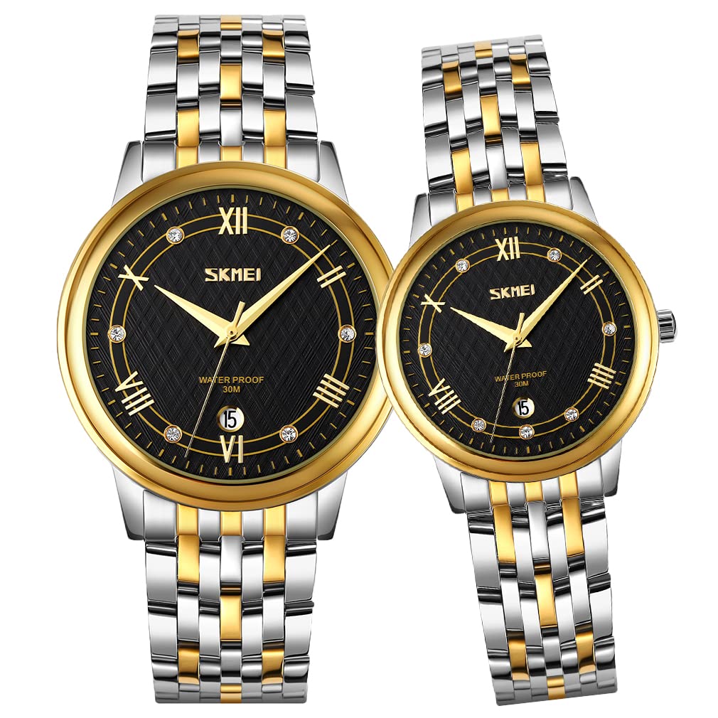 His and Hers Matching Watches for Couples - Stainless Steel Luxury Analog Quartz Wristwatch Set - Waterproof Business Dress Watch - Perfect Valentine's Day, Wedding & Anniversary Gift for Him & Her - Ideal for Date Nights, Romantic Getaways and Special Occasions
