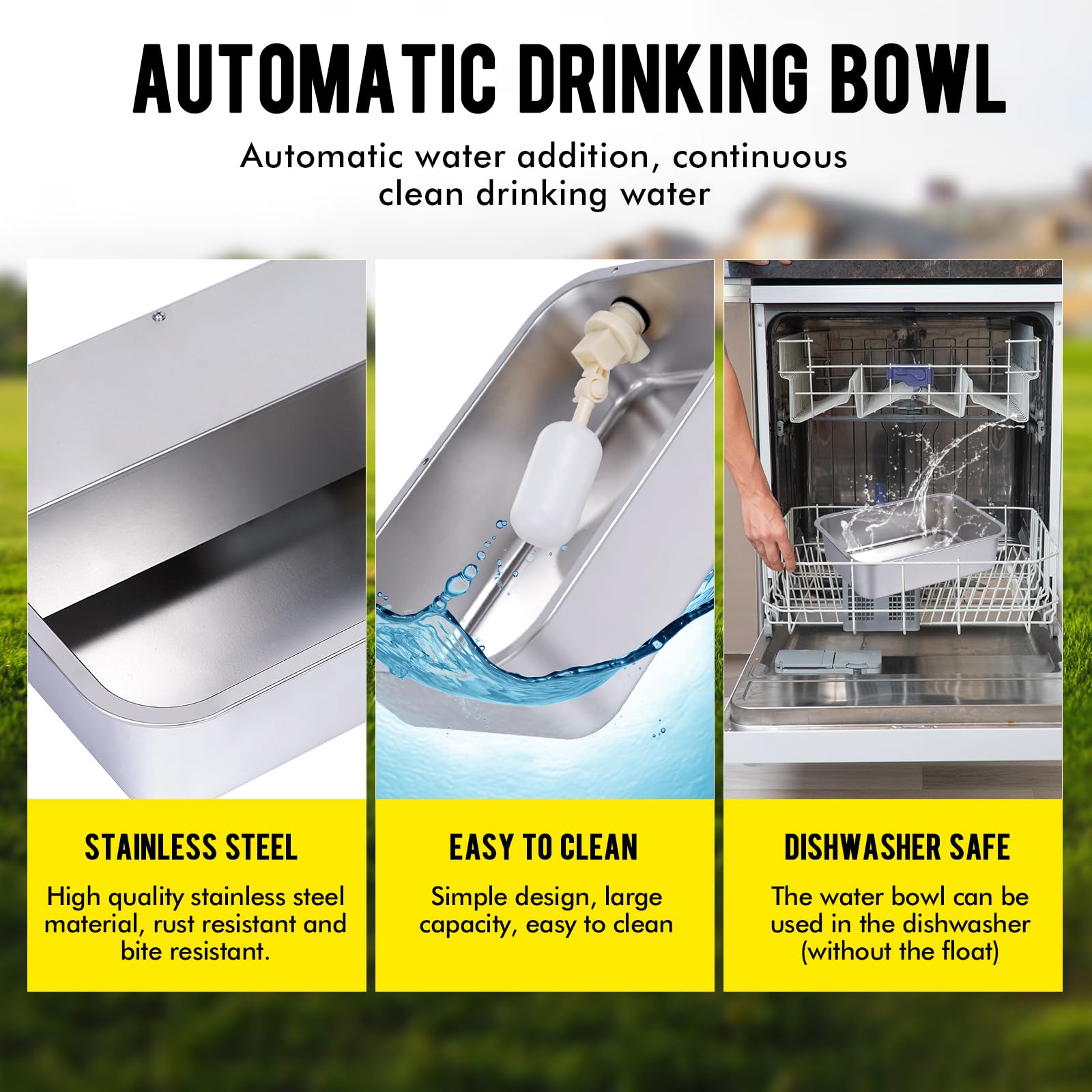 **3 Gallon Automatic Dog Water Bowl Dispenser - Stainless Steel Large Pet Waterer for Big Dogs, Cats, Livestock & Chickens (15.7