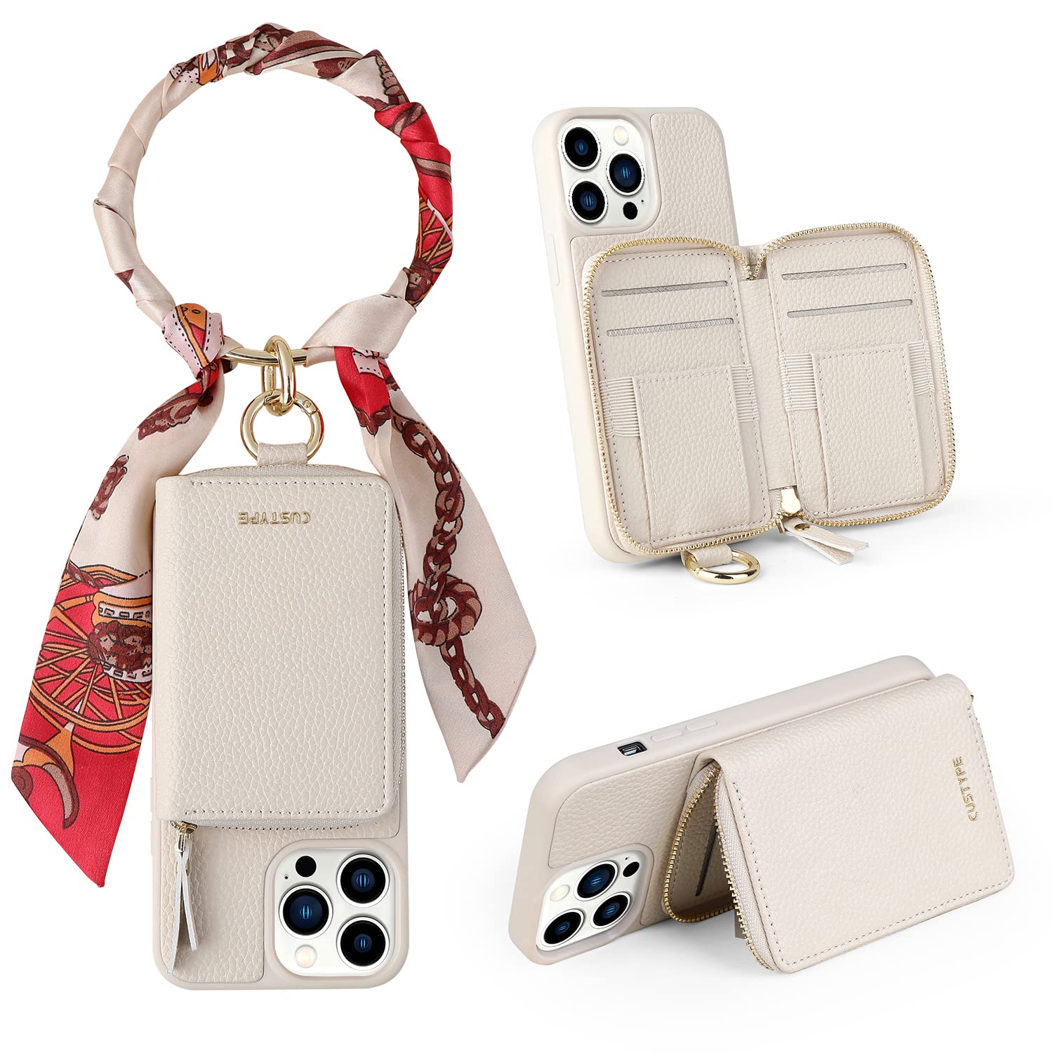 Premium Leather Wallet Case for iPhone 13 Pro Max (6.7 inch) - RFID Blocking Card Holder with Wrist Strap & Silk Scarf | Stylish Protective Phone Case for Women | Perfect for Everyday Use, Travel & Shopping
