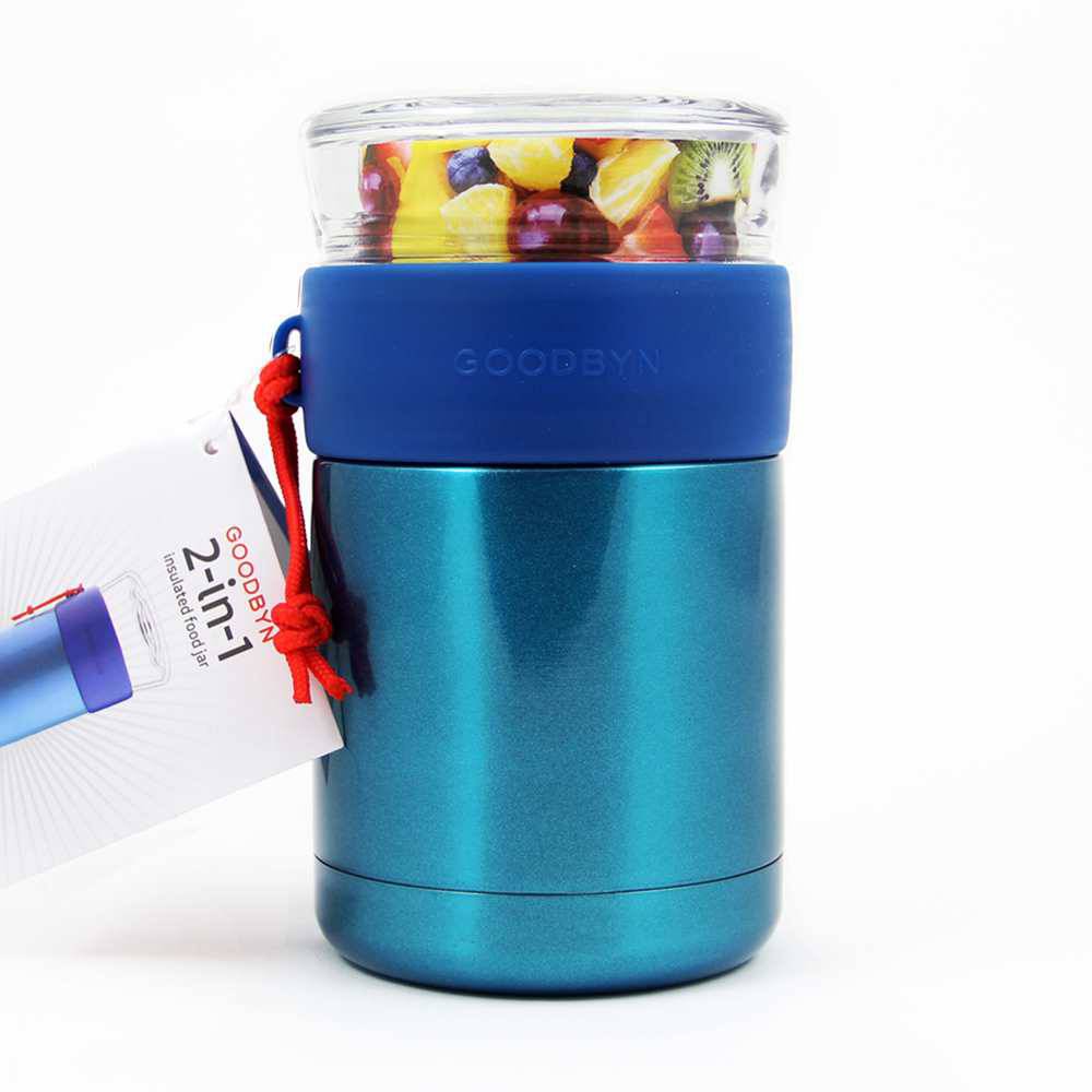 Goodbyn 2-in-1 Insulated Stainless Steel Food Jar with Snack Compartment - Leakproof Thermos Lunch Box for Kids & Adults - Perfect for School, Work, Picnics & Outdoor Activities