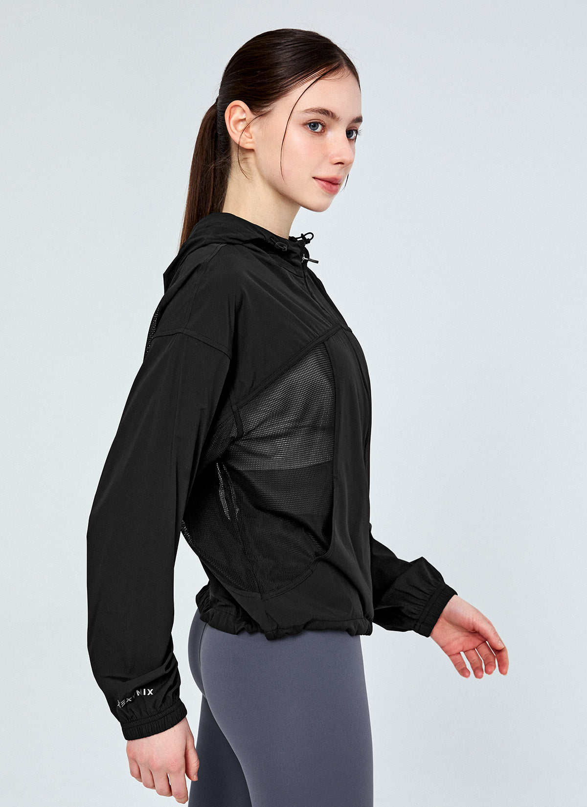 Breathable Mesh Hooded Crop Windbreaker Jacket for Women - Lightweight Outdoor Running Hiking Sports Wear