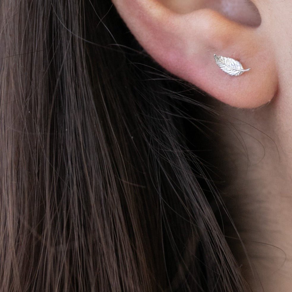 14k White Gold Leaf Flat Back Stud Earrings - Elegant Nature-Inspired Jewelry for Women, Perfect for Everyday Wear, Parties & Special Occasions